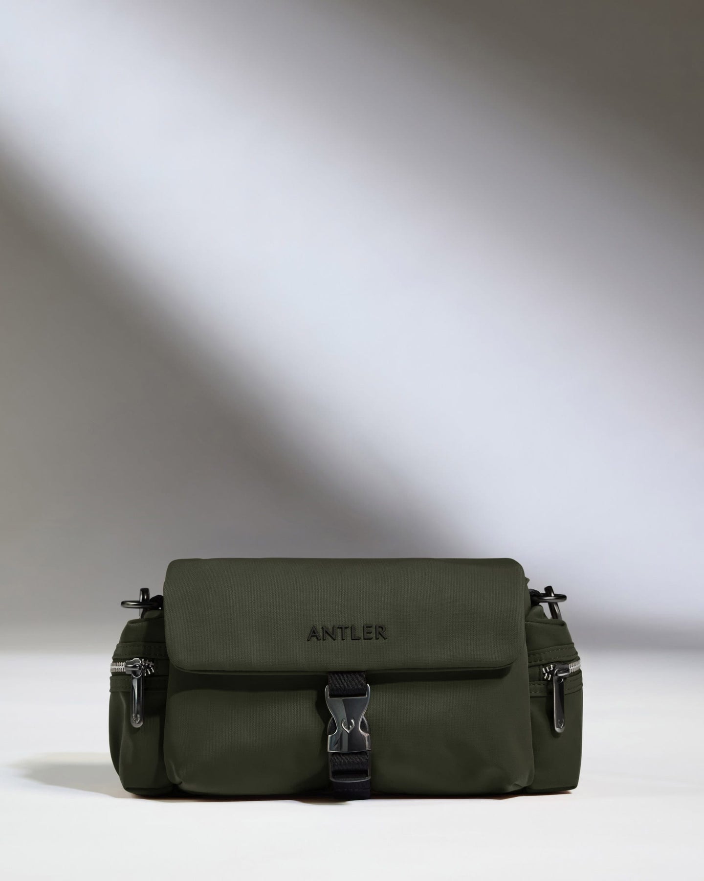 Antler Luggage -  Icon Mini Messenger in Dark Khaki - Cross Body Bag Icon Mini Messenger in Khaki | Travel Bag | Canvas & Leather Bag