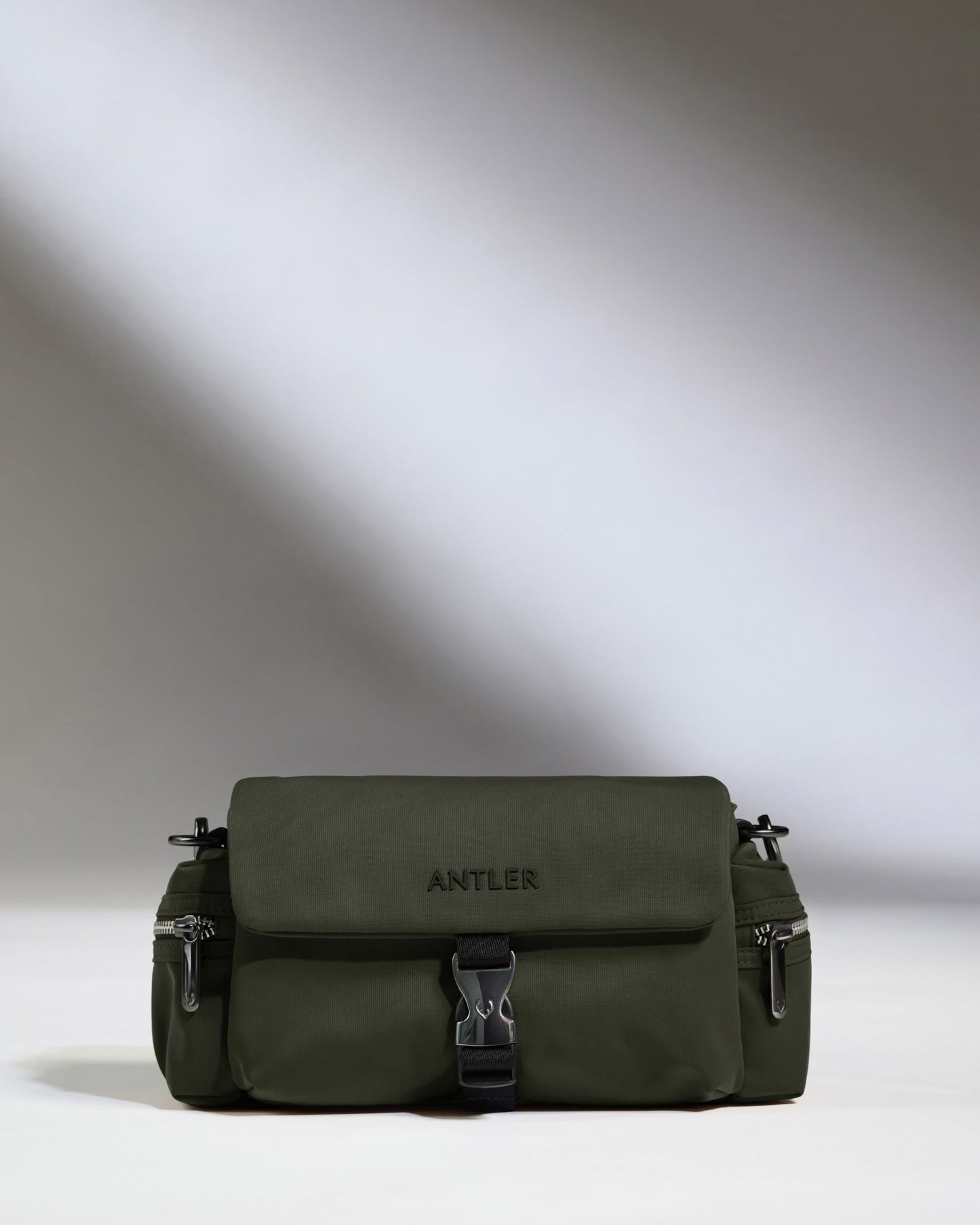 Antler Luggage -  Icon Mini Messenger in Dark Khaki - Cross Body Bag Icon Mini Messenger in Khaki | Travel Bag | Canvas & Leather Bag
