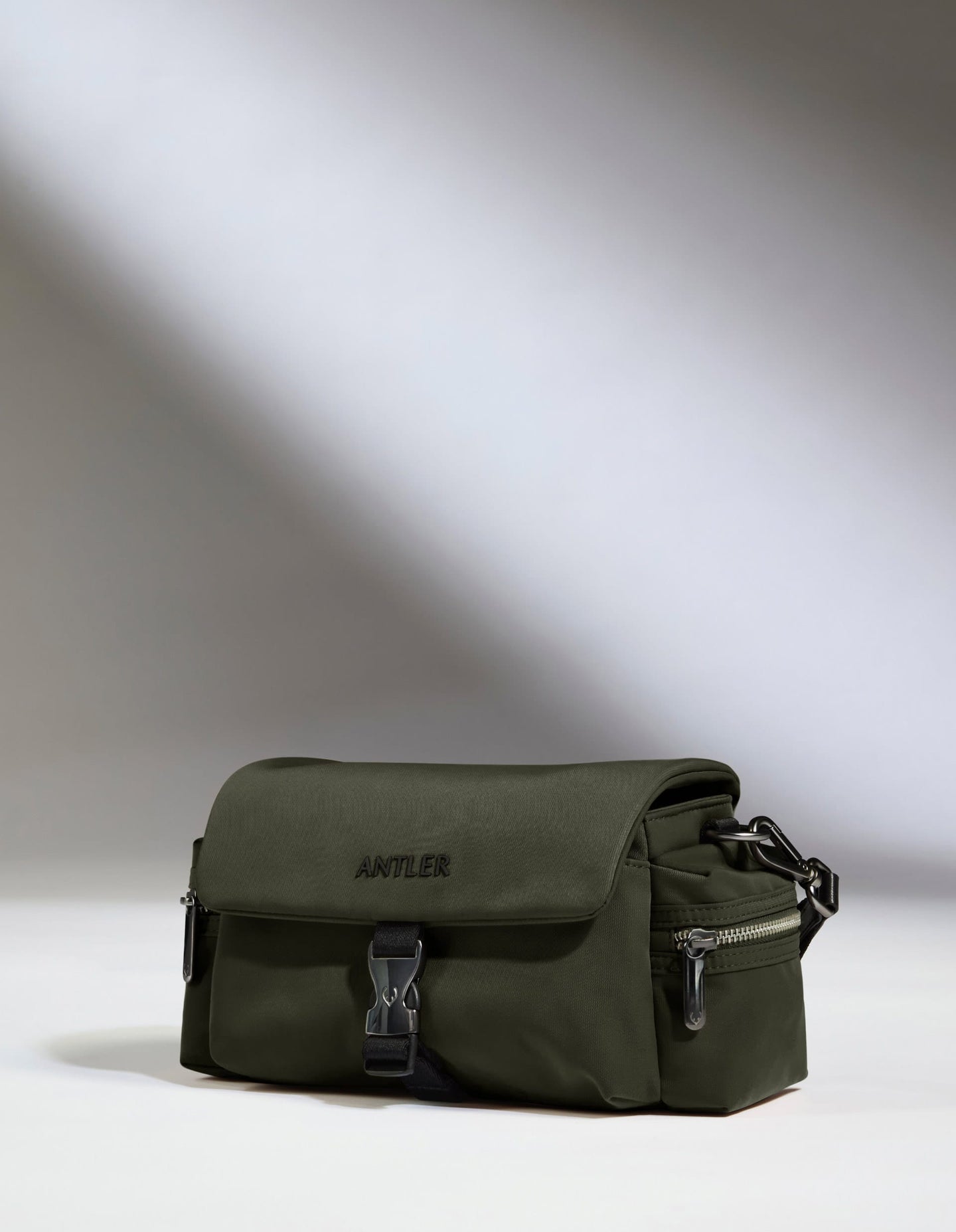Antler Luggage -  Icon Mini Messenger in Dark Khaki - Cross Body Bag Icon Mini Messenger in Khaki | Travel Bag | Canvas & Leather Bag