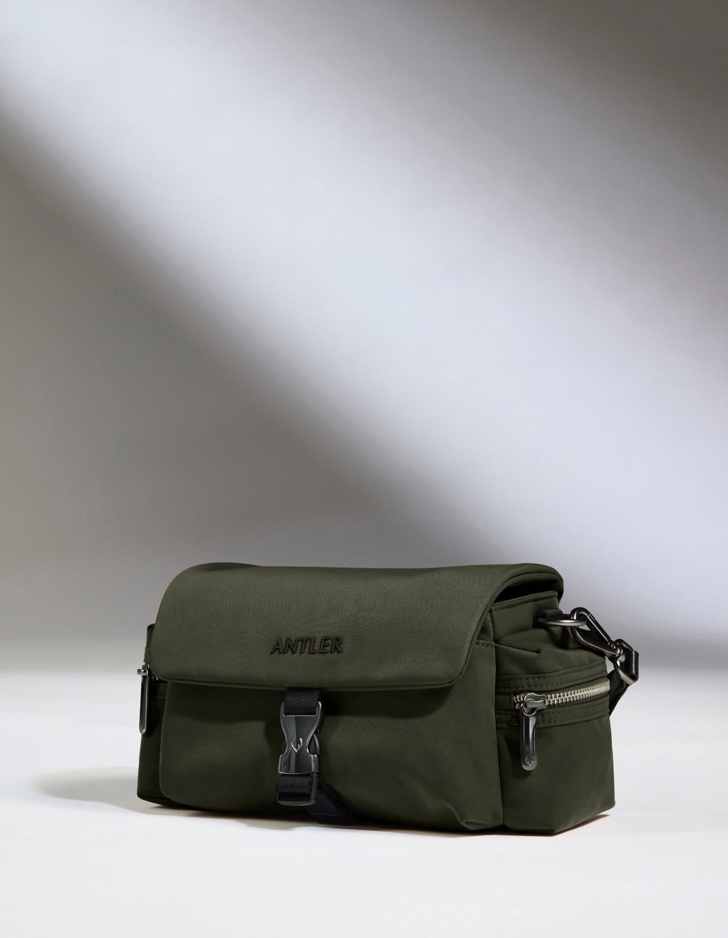 Antler Luggage -  Icon Mini Messenger in Dark Khaki - Cross Body Bag Icon Mini Messenger in Khaki | Travel Bag | Canvas & Leather Bag