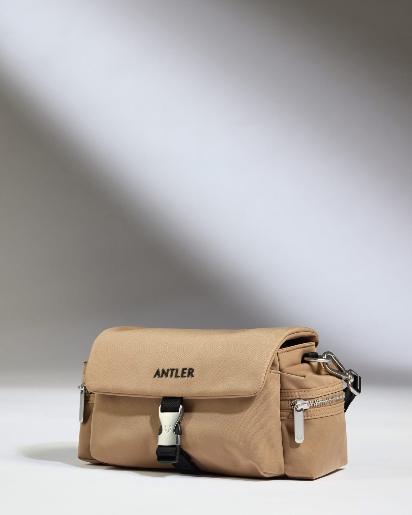 Antler Luggage -  Icon Mini Messenger in Sand - Cross Body Bag Icon Mini Messenger in Sand | Travel Bag | Canvas & Leather Bag