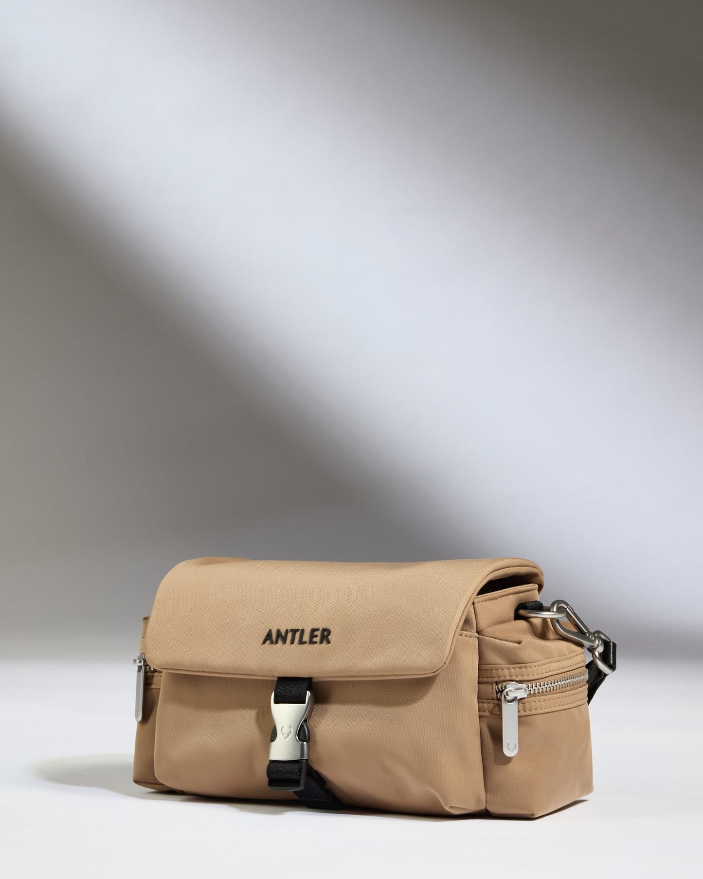 Antler Luggage -  Icon Mini Messenger in Sand - Cross Body Bag Icon Mini Messenger in Sand | Travel Bag | Canvas & Leather Bag