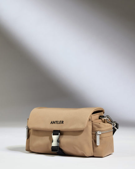 Antler Luggage -  Icon Mini Messenger in Sand - Cross Body Bag Icon Mini Messenger in Sand | Travel Bag | Canvas & Leather Bag