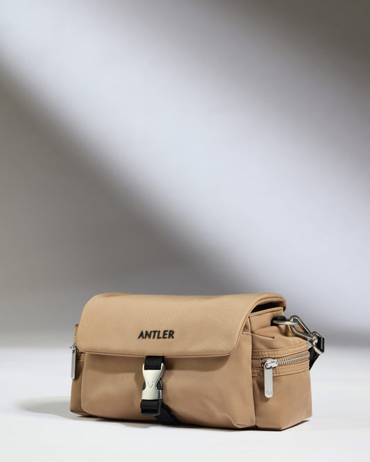 Antler Luggage -  Icon Mini Messenger in Sand - Cross Body Bag Icon Mini Messenger in Sand | Travel Bag | Canvas & Leather Bag