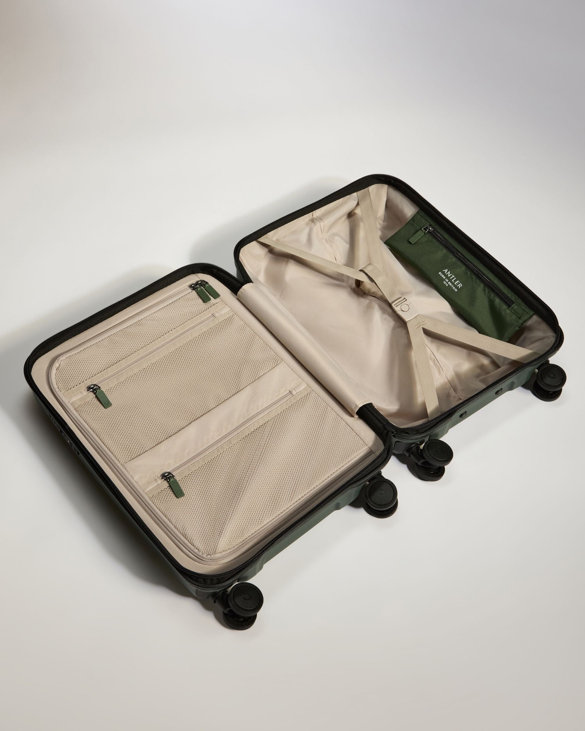 Antler Luggage -  Icon Stripe Cabin in Antler Green - Hard Suitcase Icon Stripe Cabin in Green | Lightweight & Hard Shell Suitcase | Cabin Bag