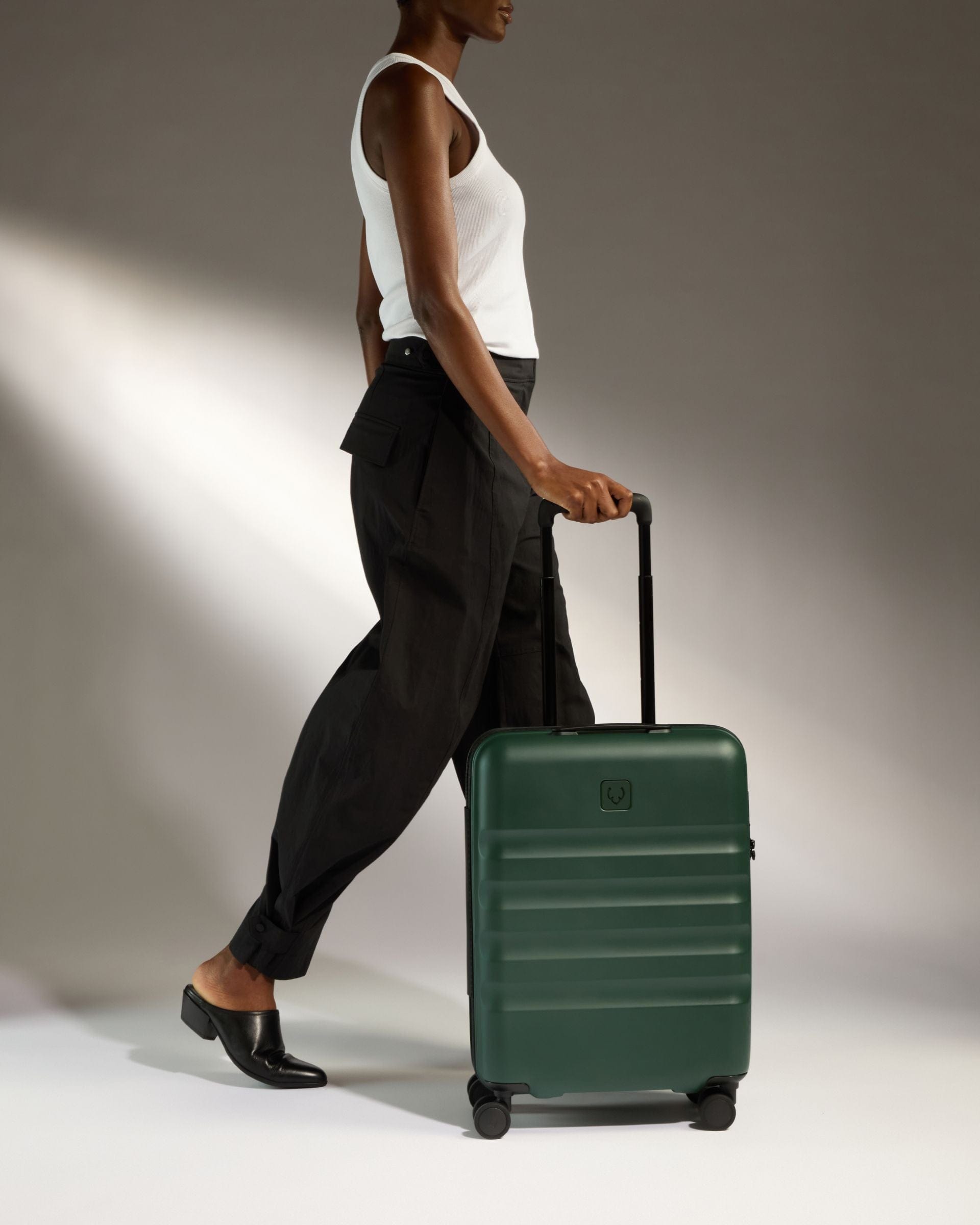 Antler Luggage -  Icon Stripe Cabin in Antler Green - Hard Suitcase Icon Stripe Cabin in Green | Lightweight & Hard Shell Suitcase | Cabin Bag