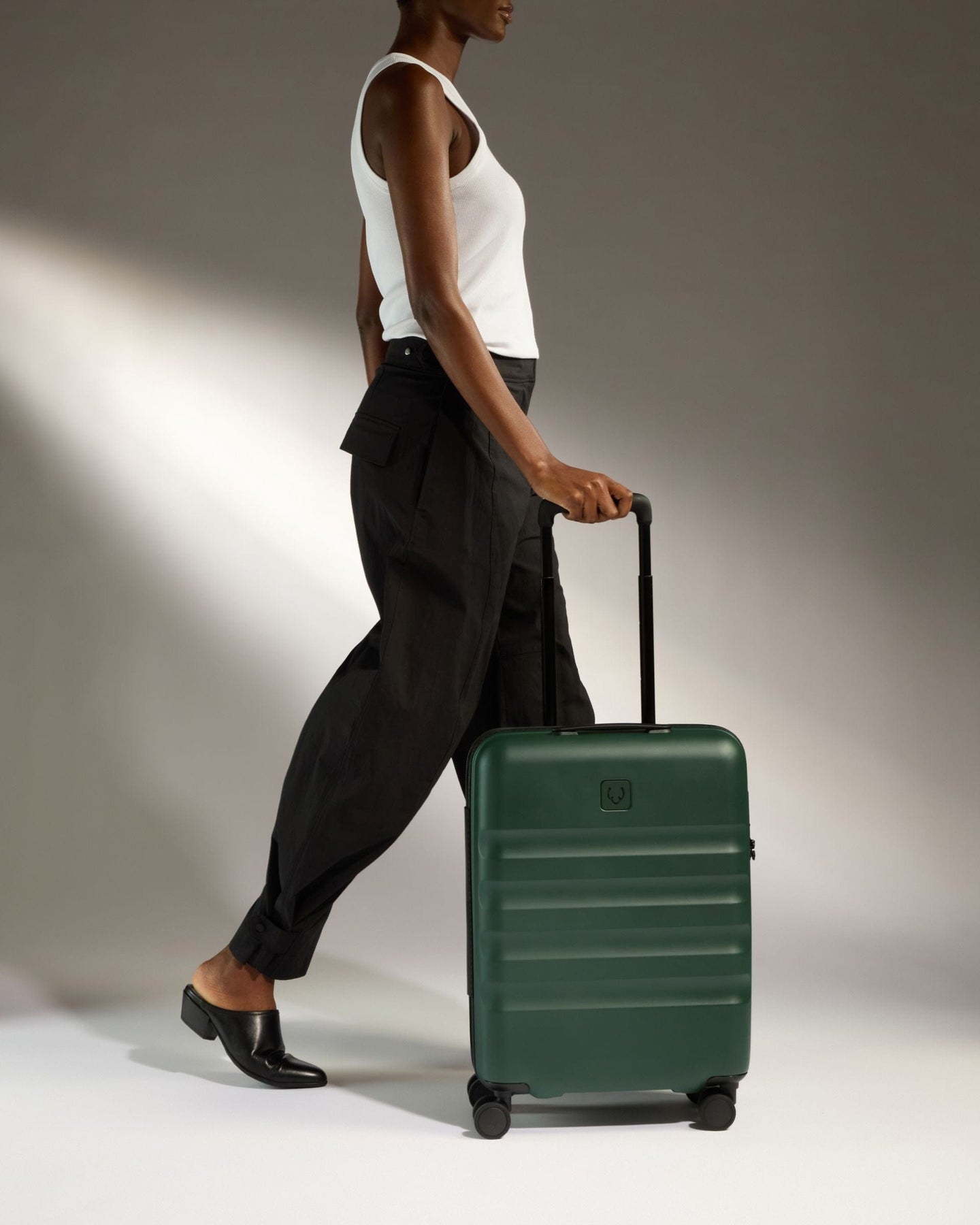 Antler Luggage -  Icon Stripe Cabin in Antler Green - Hard Suitcase Icon Stripe Cabin in Green | Lightweight & Hard Shell Suitcase | Cabin Bag