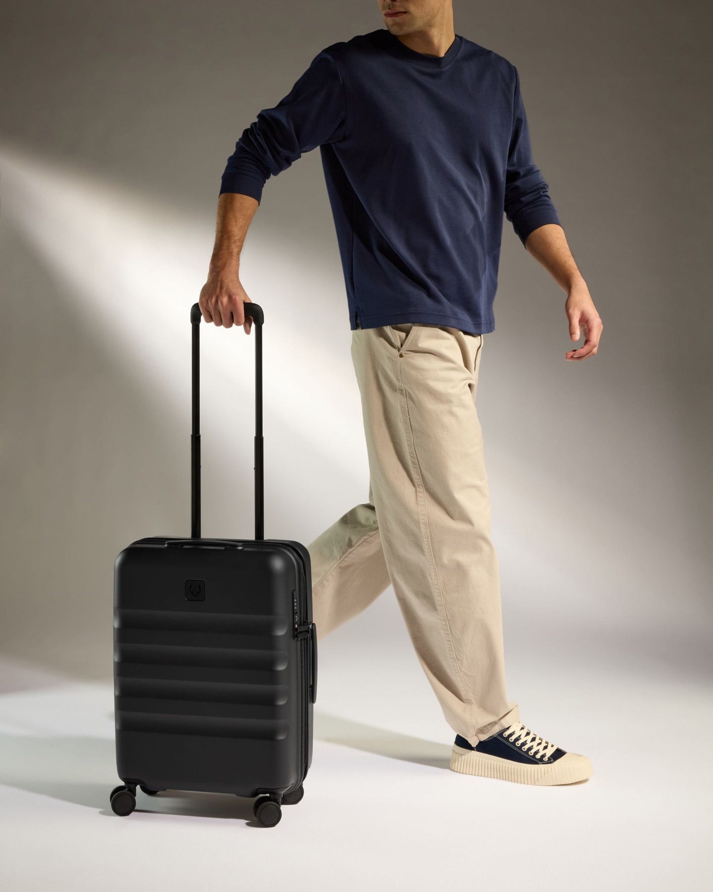 Antler Luggage -  Icon Stripe Cabin in Black - Hard Suitcase Icon Stripe Cabin in Black | Lightweight & Hard Shell Suitcase | Cabin Bag