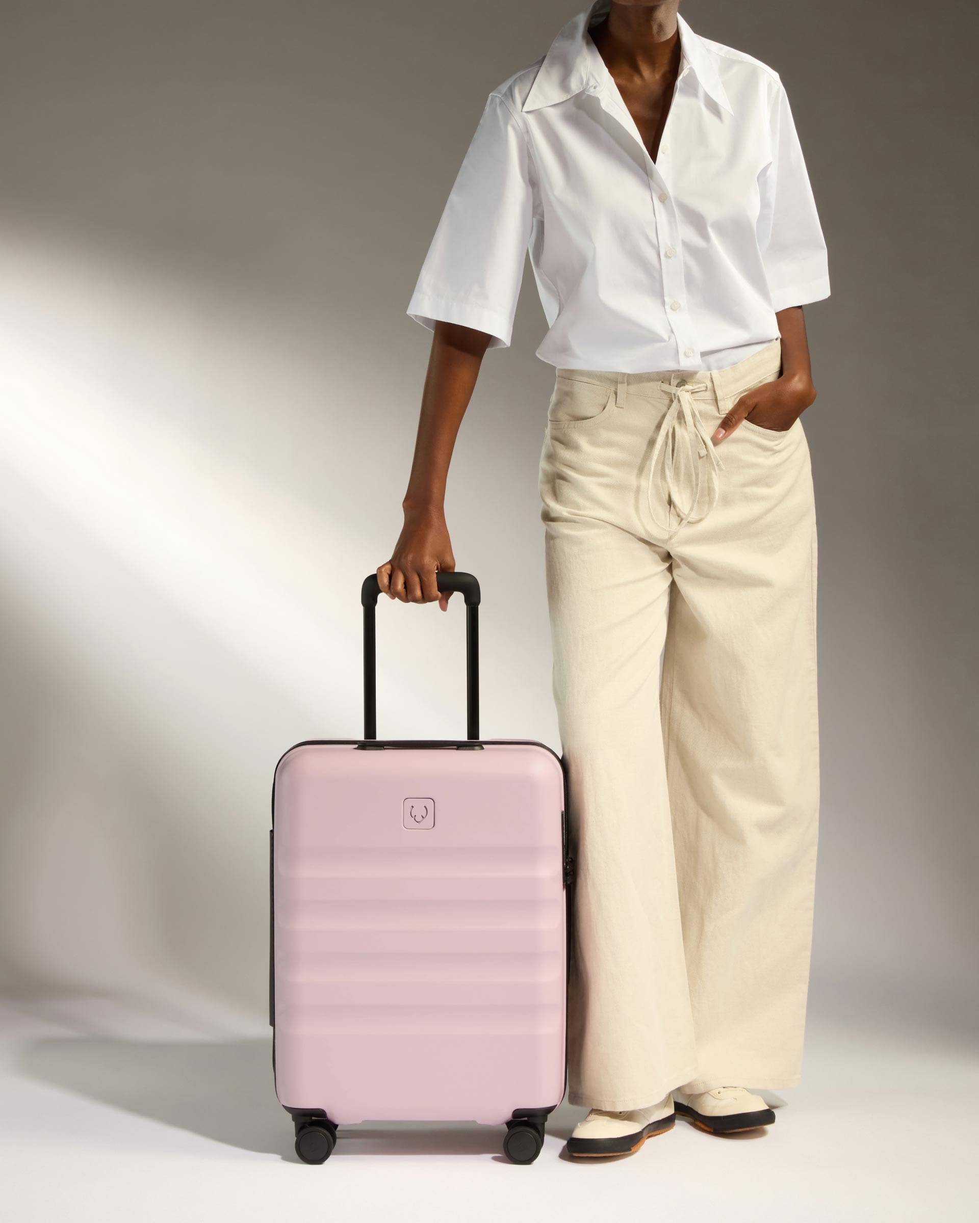 Antler Luggage -  Icon Stripe Cabin in Moorland Pink - Hard Suitcase Icon Stripe Cabin in Pink | Lightweight & Hard Shell Suitcase | Cabin Bag