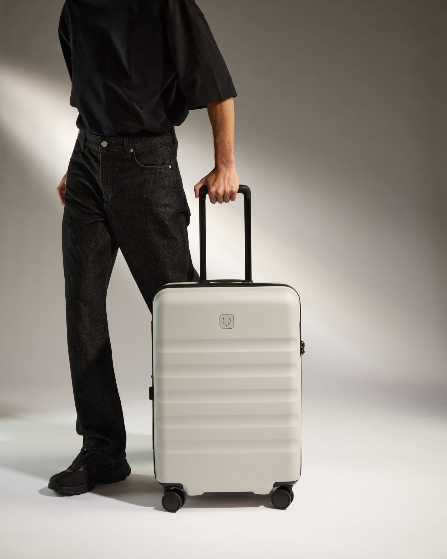 Antler Luggage -  Icon Stripe Medium in Taupe - Hard Suitcase Icon Stripe Medium Suitcase in Taupe | Lightweight & Hard Shell Suitcase