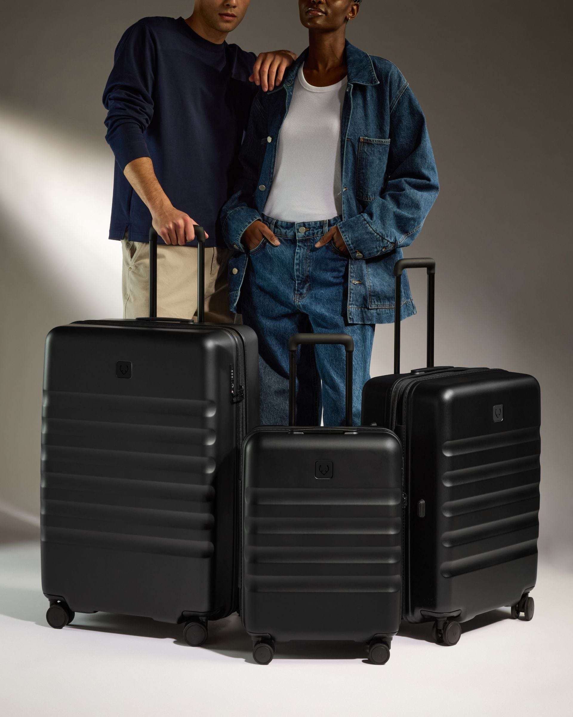Antler Luggage -  Icon Stripe Set in Black - Hard Suitcase Icon Stripe Set in Black | Lightweight & Hard Shell Suitcase