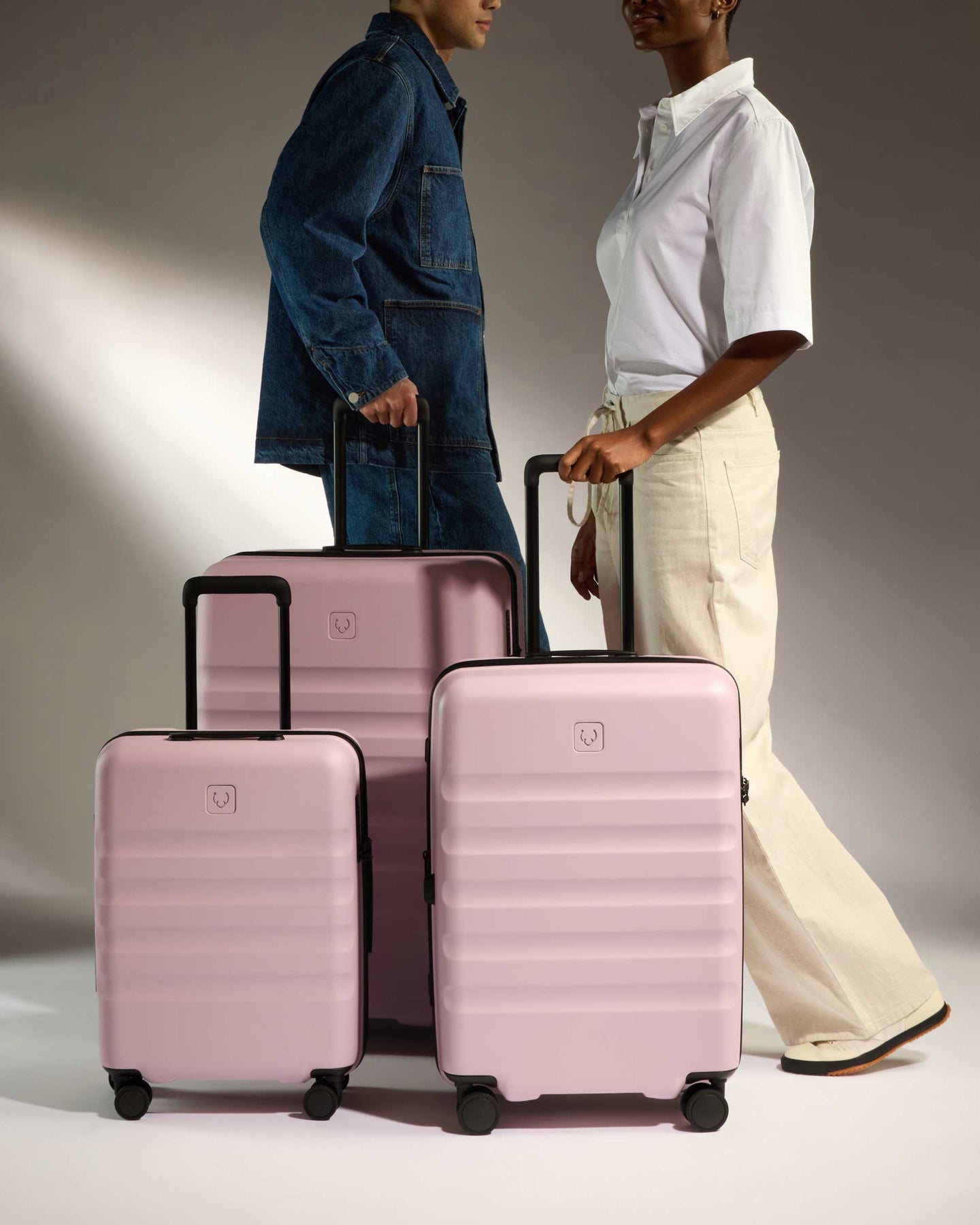Antler Luggage -  Icon Stripe Set in Moorland Pink - Hard Suitcase Icon Stripe Set in Pink | Lightweight & Hard Shell Suitcase