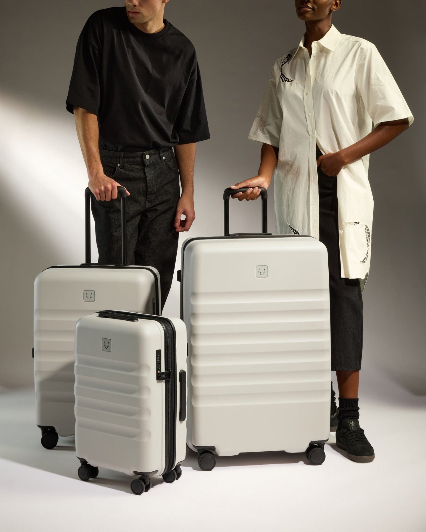 Antler Luggage -  Icon Stripe Set in Taupe - Hard Suitcase Icon Stripe Set in Taupe | Lightweight & Hard Shell Suitcase