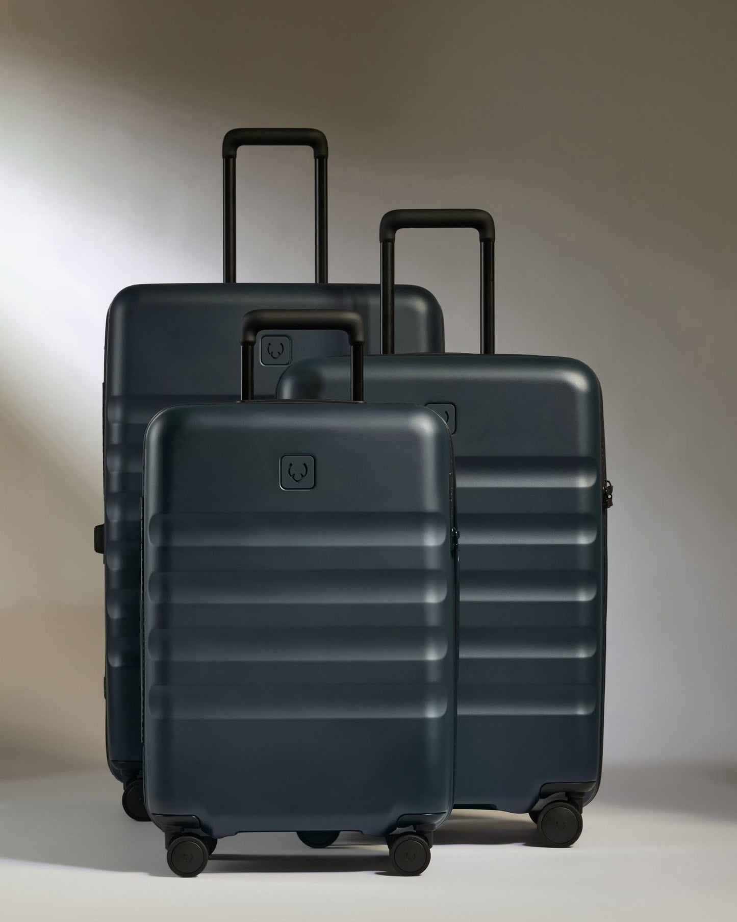 Antler Luggage -  Icon Stripe Set with Biggest Cabin in Indigo Blue - Hard Suitcase Icon Stripe Set with Biggest Cabin in Blue | Lightweight & Hard Shell Suitcase