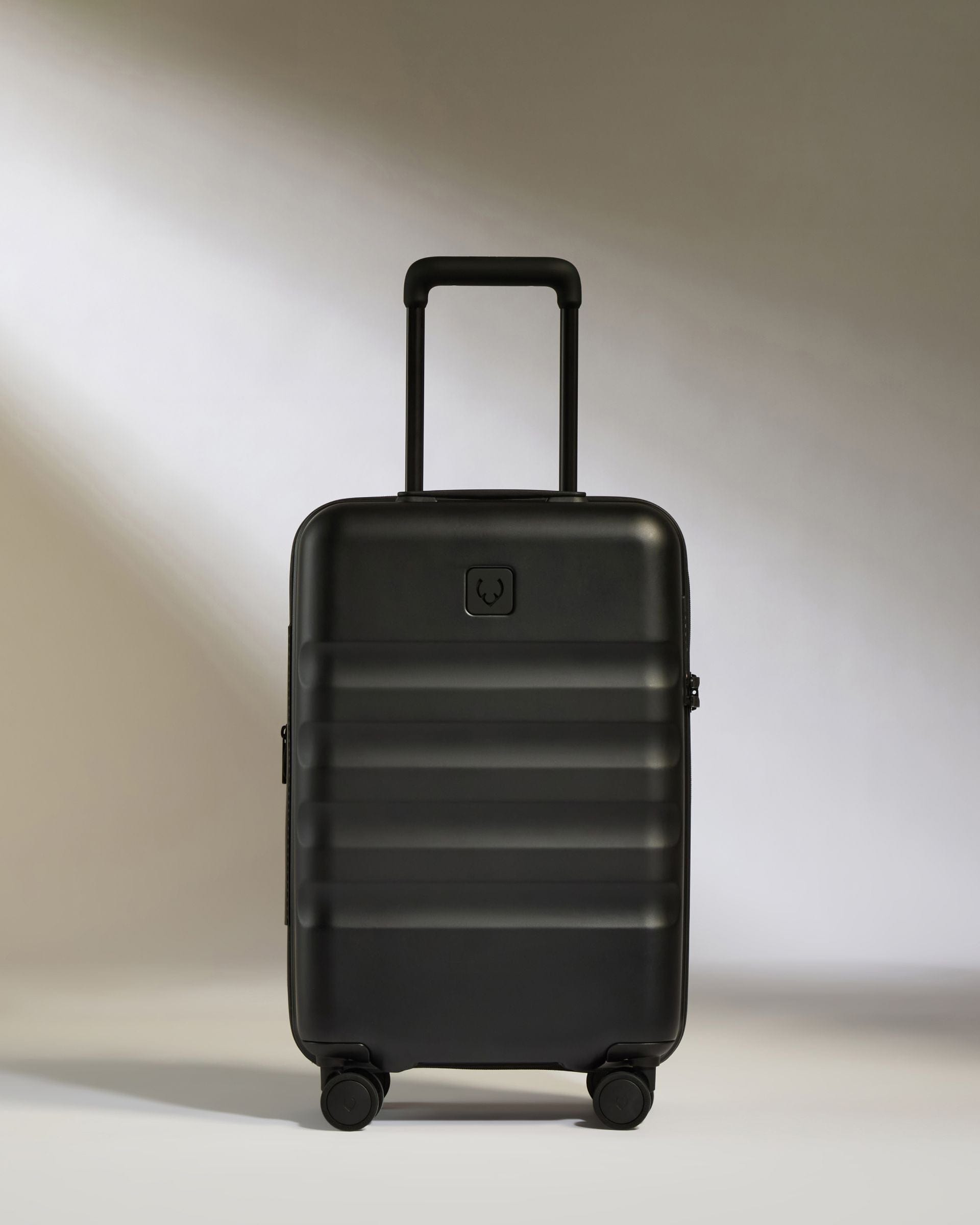 Antler Luggage -  Icon Stripe Set with Expander Cabin in Black - Hard Suitcase Icon Stripe Set with Expander Cabin in Black | Lightweight & Hard Shell Suitcase
