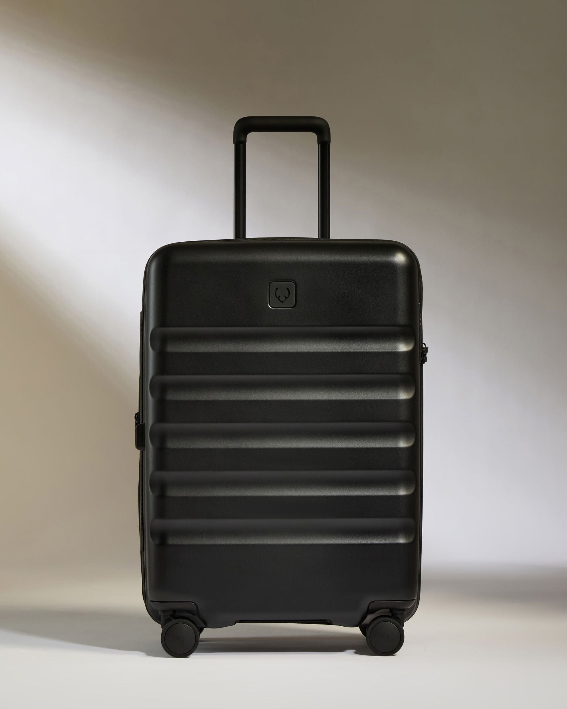 Antler Luggage -  Icon Stripe Set with Expander Cabin in Black - Hard Suitcase Icon Stripe Set with Expander Cabin in Black | Lightweight & Hard Shell Suitcase