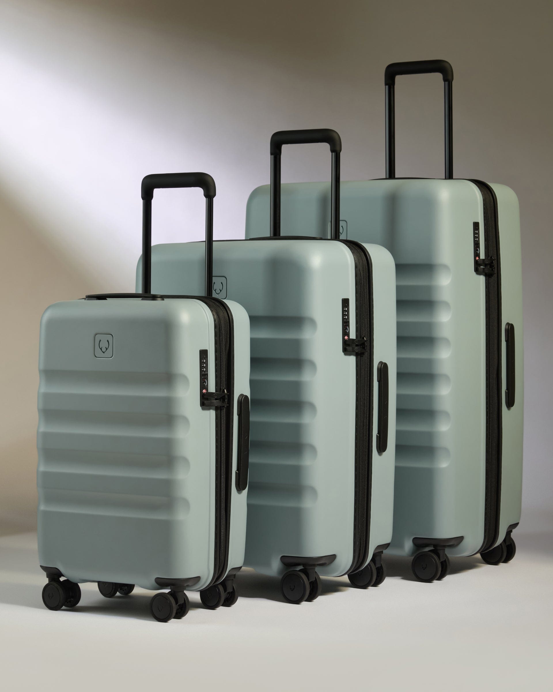 Antler Luggage -  Icon Stripe Set with Expander Cabin in Mist Blue - Hard Suitcase Icon Stripe Set with Expander Cabin in Blue | Lightweight & Hard Shell Suitcase