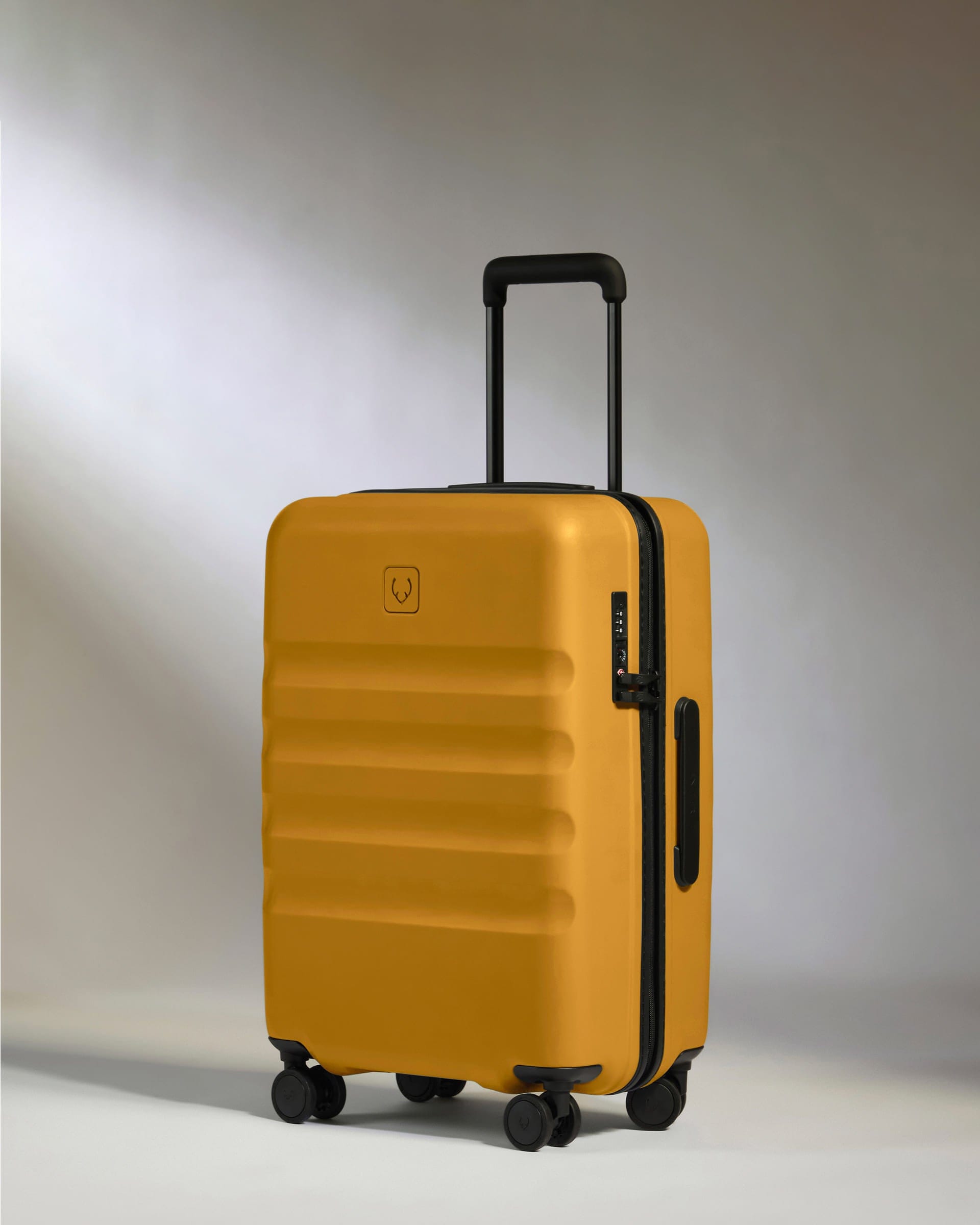 Antler Luggage -  Large Cabin Suitcase in Mustard Yellow - Icon Stripe - Hard Suitcase - Large Cabin Icon Stripe Large Cabin in Dark Yellow | Lightweight & Hard Shell Suitcase