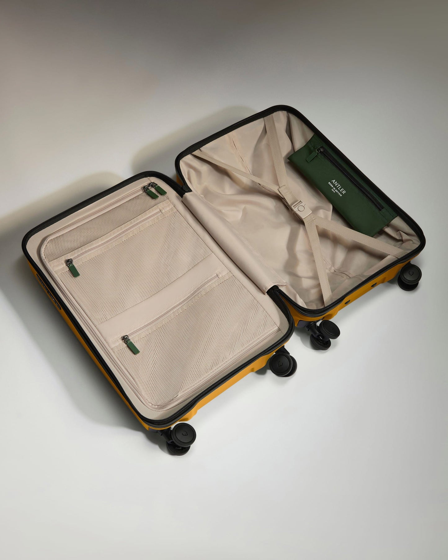 Antler Luggage -  Large Cabin Suitcase in Mustard Yellow - Icon Stripe - Hard Suitcase - Large Cabin Icon Stripe Large Cabin in Dark Yellow | Lightweight & Hard Shell Suitcase