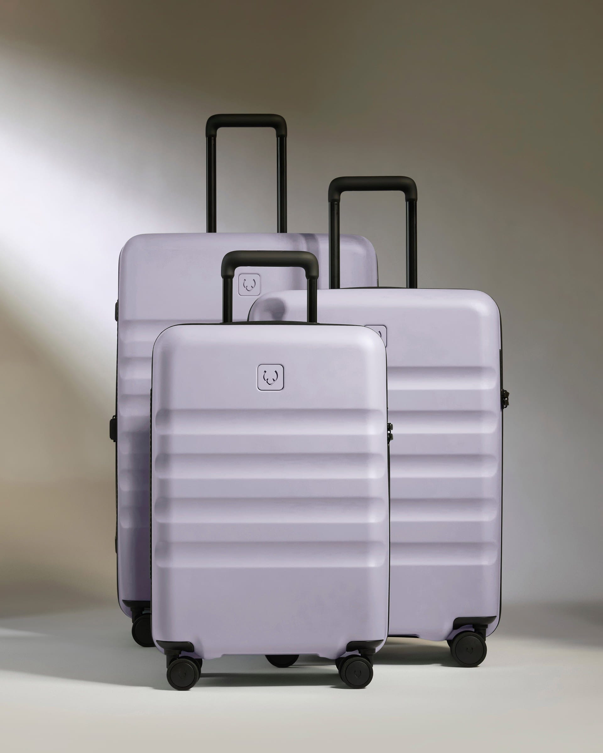 Antler Luggage -  Large Cabin Suitcase Set in Meadow Purple - Icon Stripe - Hard Suitcase - Large Cabin Set Large Cabin Suitcase Set in Light Purple - Icon Stripe | Lightweight & Hard Shell Suitcase