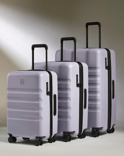 Antler Luggage -  Large Cabin Suitcase Set in Meadow Purple - Icon Stripe - Hard Suitcase - Large Cabin Set Large Cabin Suitcase Set in Light Purple - Icon Stripe | Lightweight & Hard Shell Suitcase
