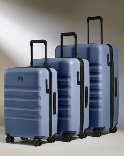 Antler Luggage -  Large Cabin Suitcase Set in Ocean Blue - Icon Stripe - Hard Suitcase - Large Cabin Set Large Cabin Suitcase Set in Blue - Icon Stripe | Lightweight & Hard Shell Suitcase