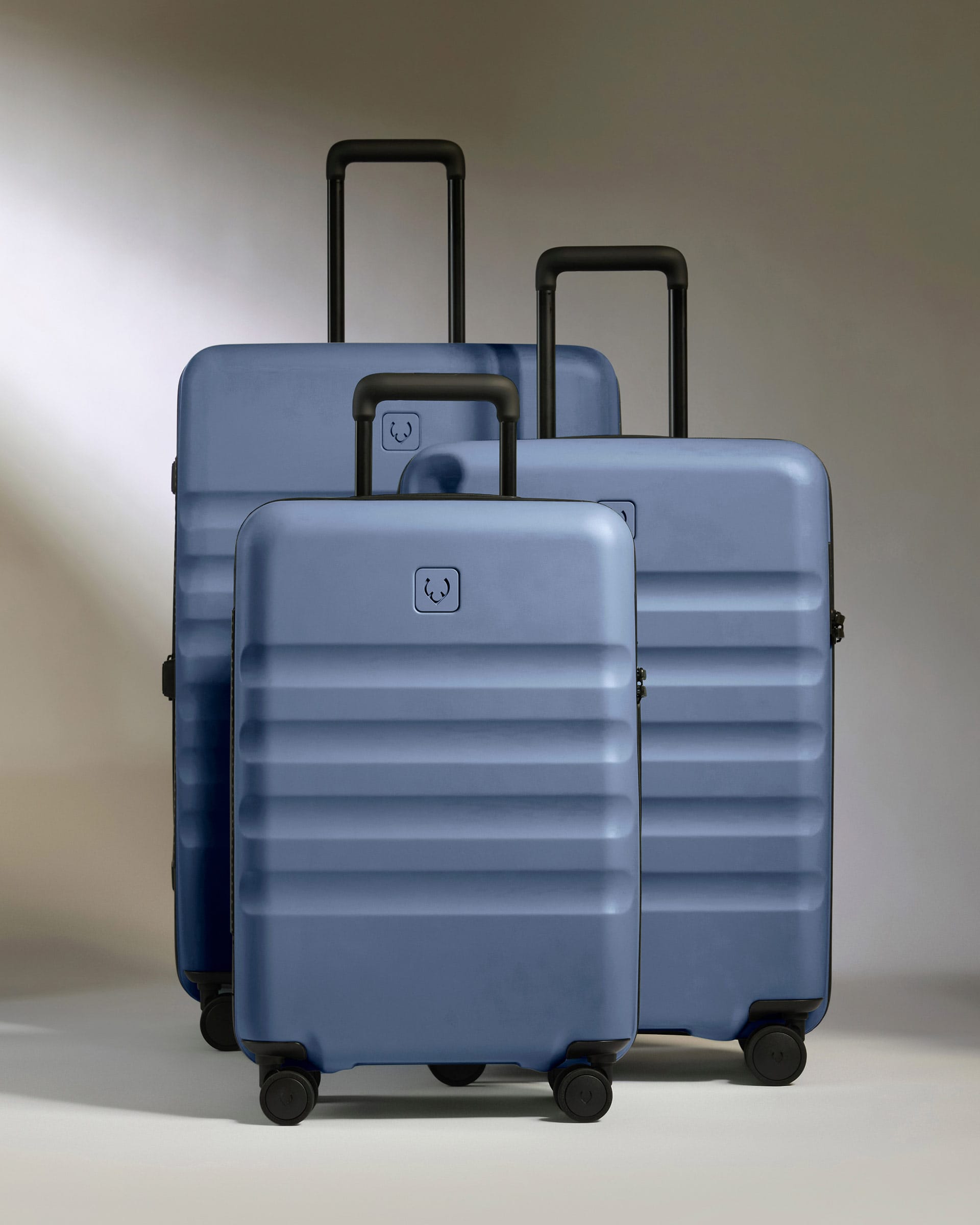 Antler Luggage -  Large Cabin Suitcase Set in Ocean Blue - Icon Stripe - Hard Suitcase - Large Cabin Set Large Cabin Suitcase Set in Blue - Icon Stripe | Lightweight & Hard Shell Suitcase