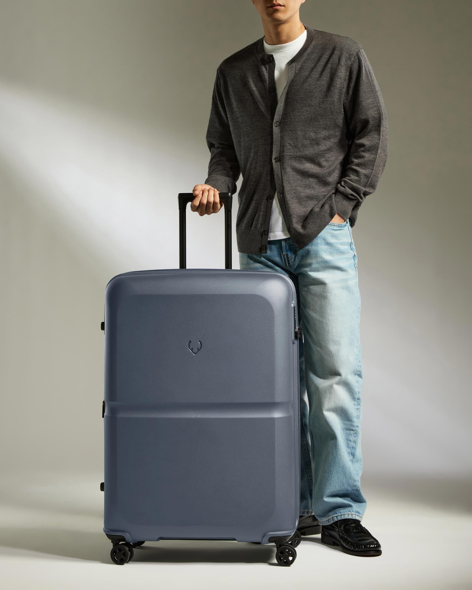 Antler Luggage -  Large Suitcase in Atlantic Grey - Single Stripe - Hard Suitcase - Large Large Suitcase in Grey - Single Stripe | Checked Luggage & Large Suitcases