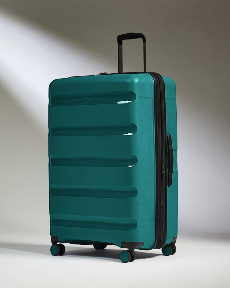 Antler Luggage -  Large Suitcase in Deep Teal - Logo Stripe - Hard Suitcase - Large Large Suitcase Teal - Logo Stripe | Lightweight Hard Shell Luggage