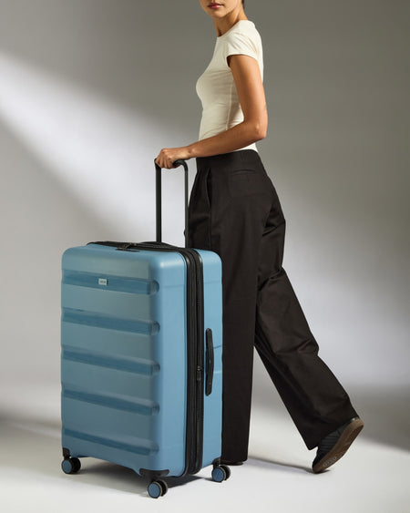 Antler Luggage -  Large Suitcase in Light Blue - Logo Stripe - Hard Suitcase - Large Large Suitcase Light Blue - Logo Stripe | Lightweight Hard Shell Luggage