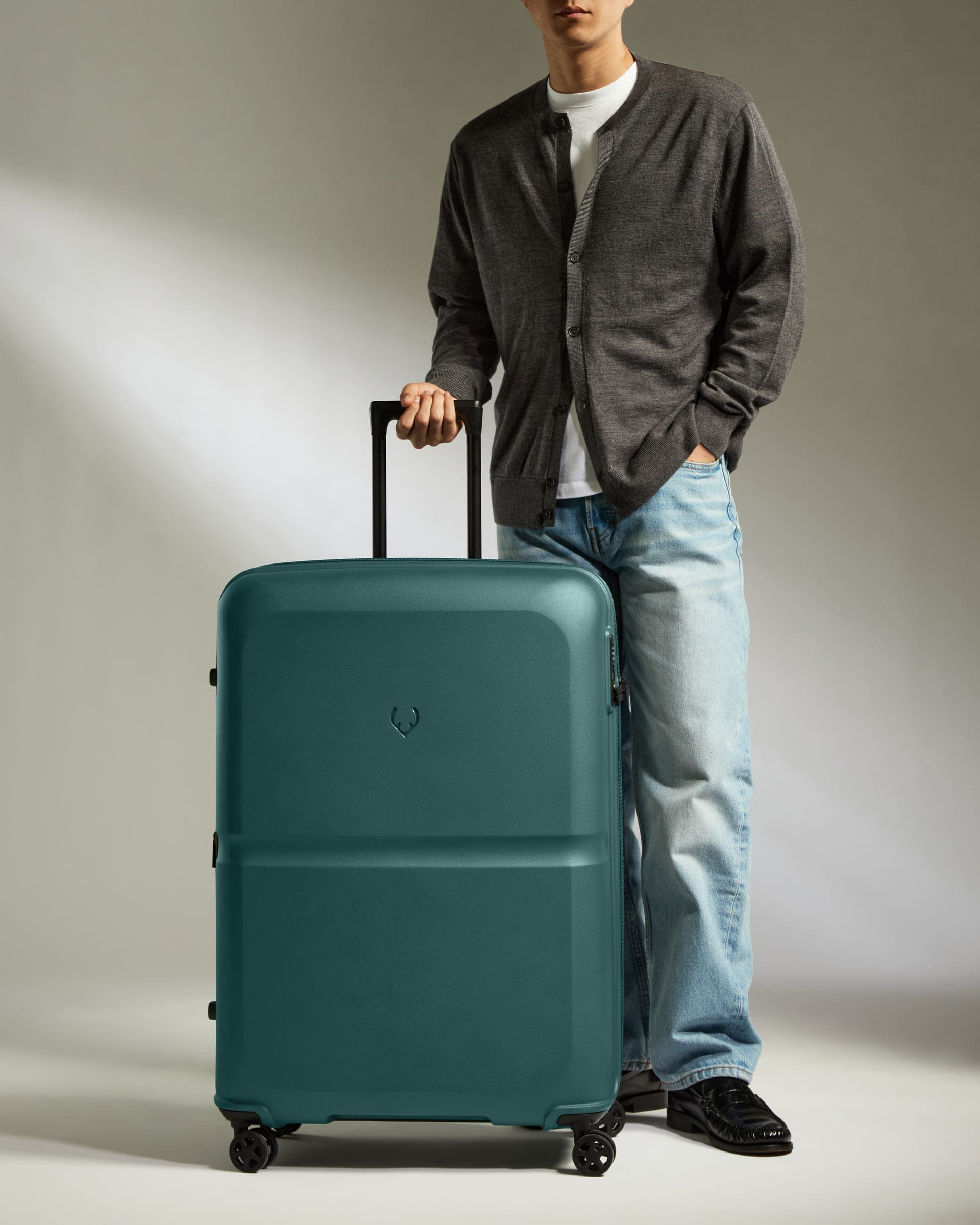 Antler Luggage -  Large Suitcase in Marsh Blue - Single Stripe - Hard Suitcase - Large Large Suitcase in Blue - Single Stripe | Checked Luggage & Large Suitcases