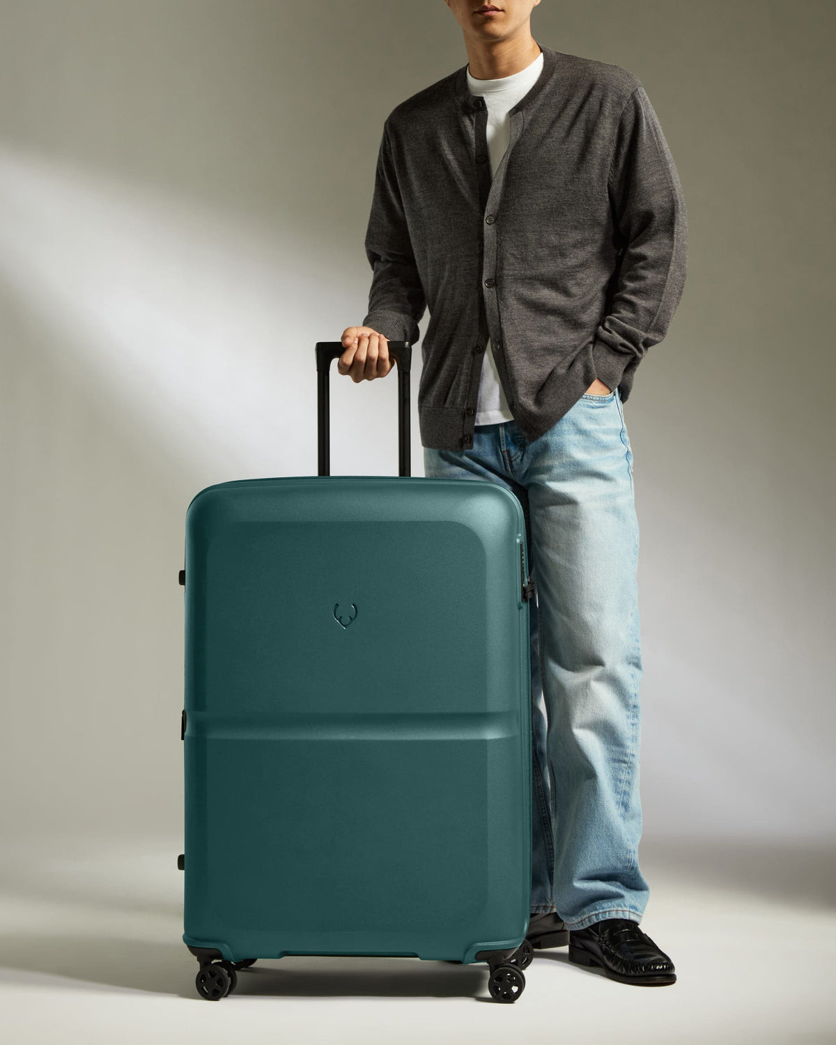 Antler Luggage -  Large Suitcase in Marsh Blue - Single Stripe - Hard Suitcase - Large Large Suitcase in Blue - Single Stripe | Checked Luggage & Large Suitcases