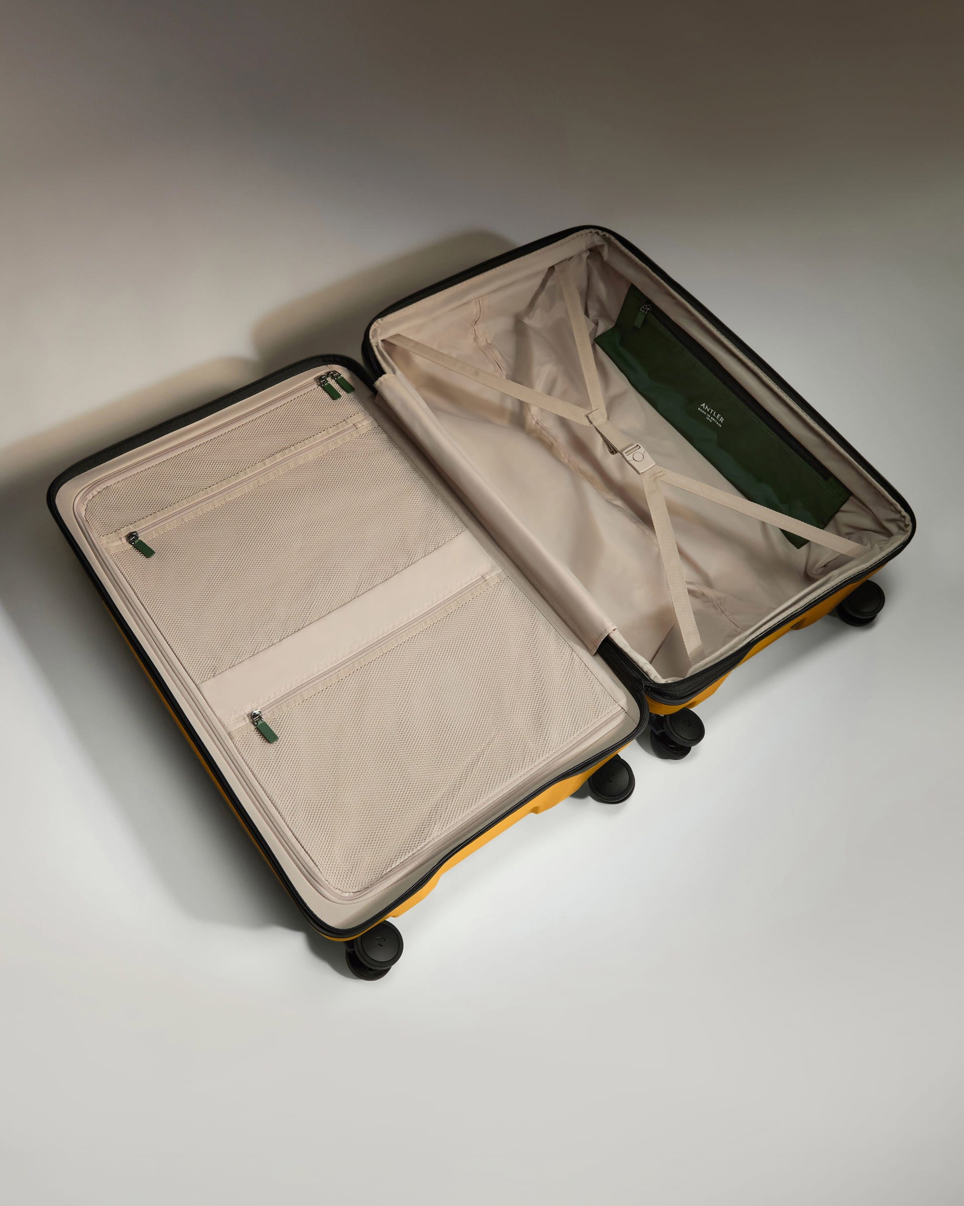 Antler Luggage -  Large Suitcase in Mustard Yellow - Icon Stripe - Hard Suitcase - Large Icon Stripe Large Suitcase in Dark Yellow | Lightweight & Hard Shell Suitcase