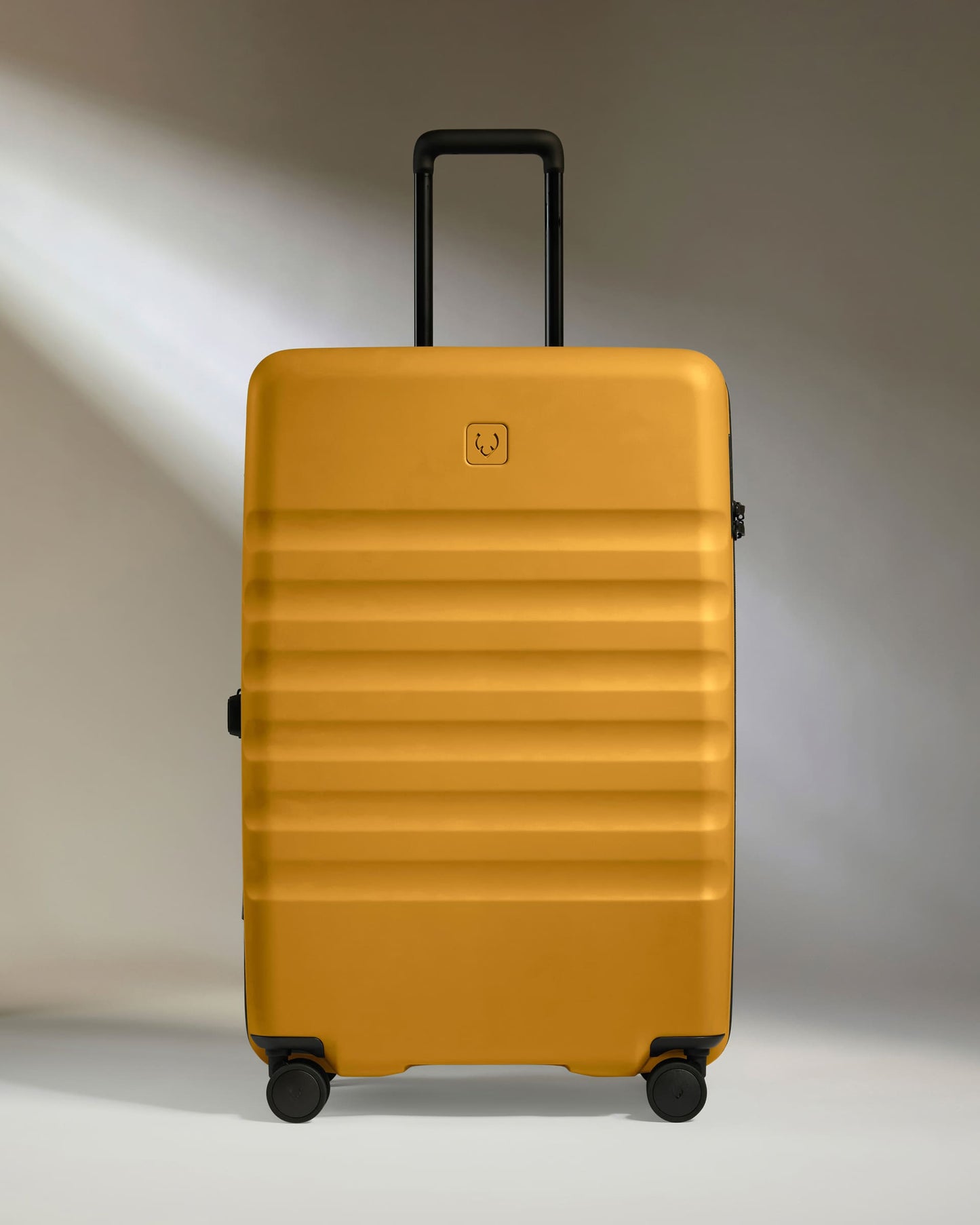 Antler Luggage -  Large Suitcase in Mustard Yellow - Icon Stripe - Hard Suitcase - Large Icon Stripe Large Suitcase in Dark Yellow | Lightweight & Hard Shell Suitcase