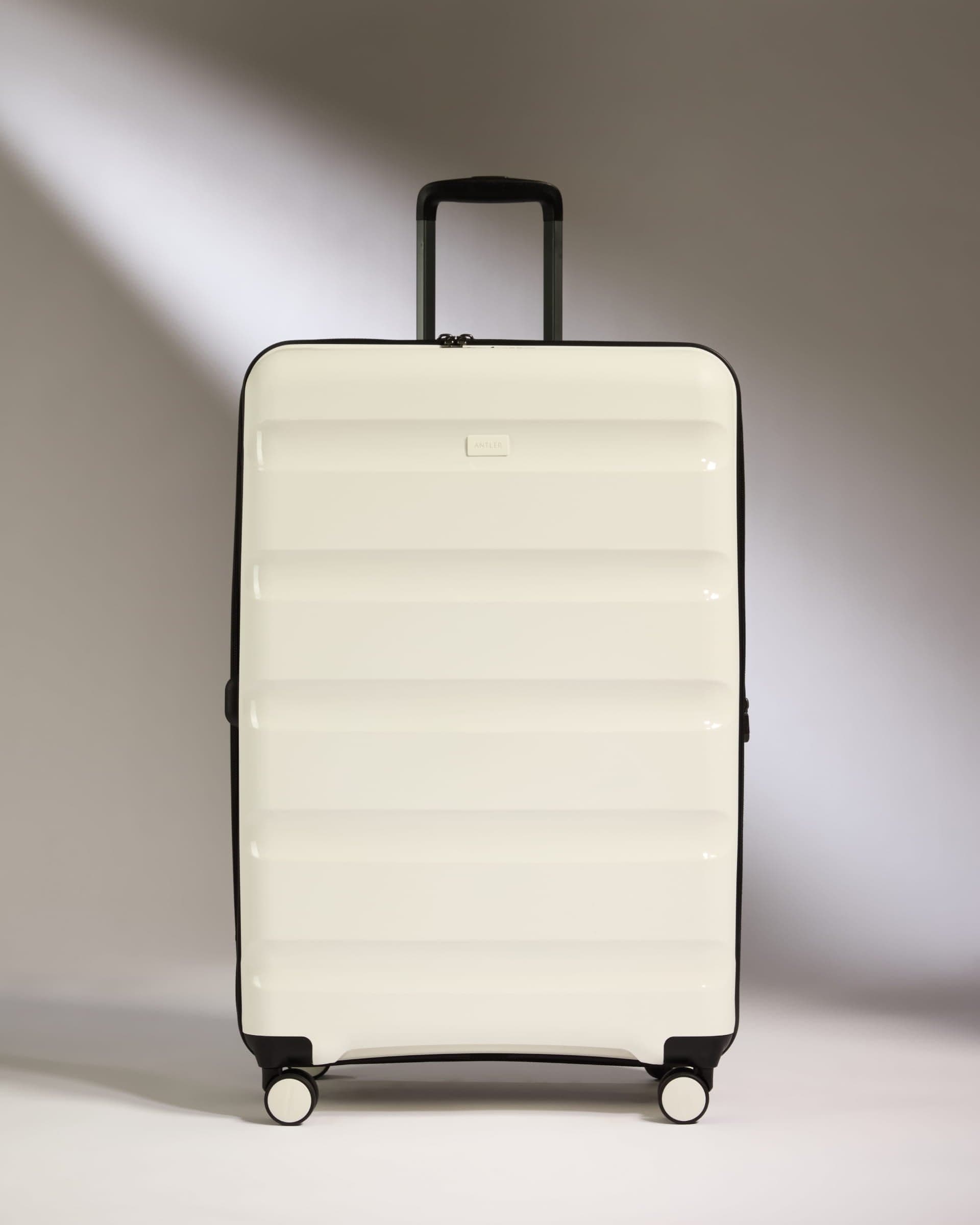 Antler Luggage -  Large Suitcase in White - Logo Stripe - Hard Suitcase - Large Large Suitcase White - Logo Stripe | Lightweight Hard Shell Luggage