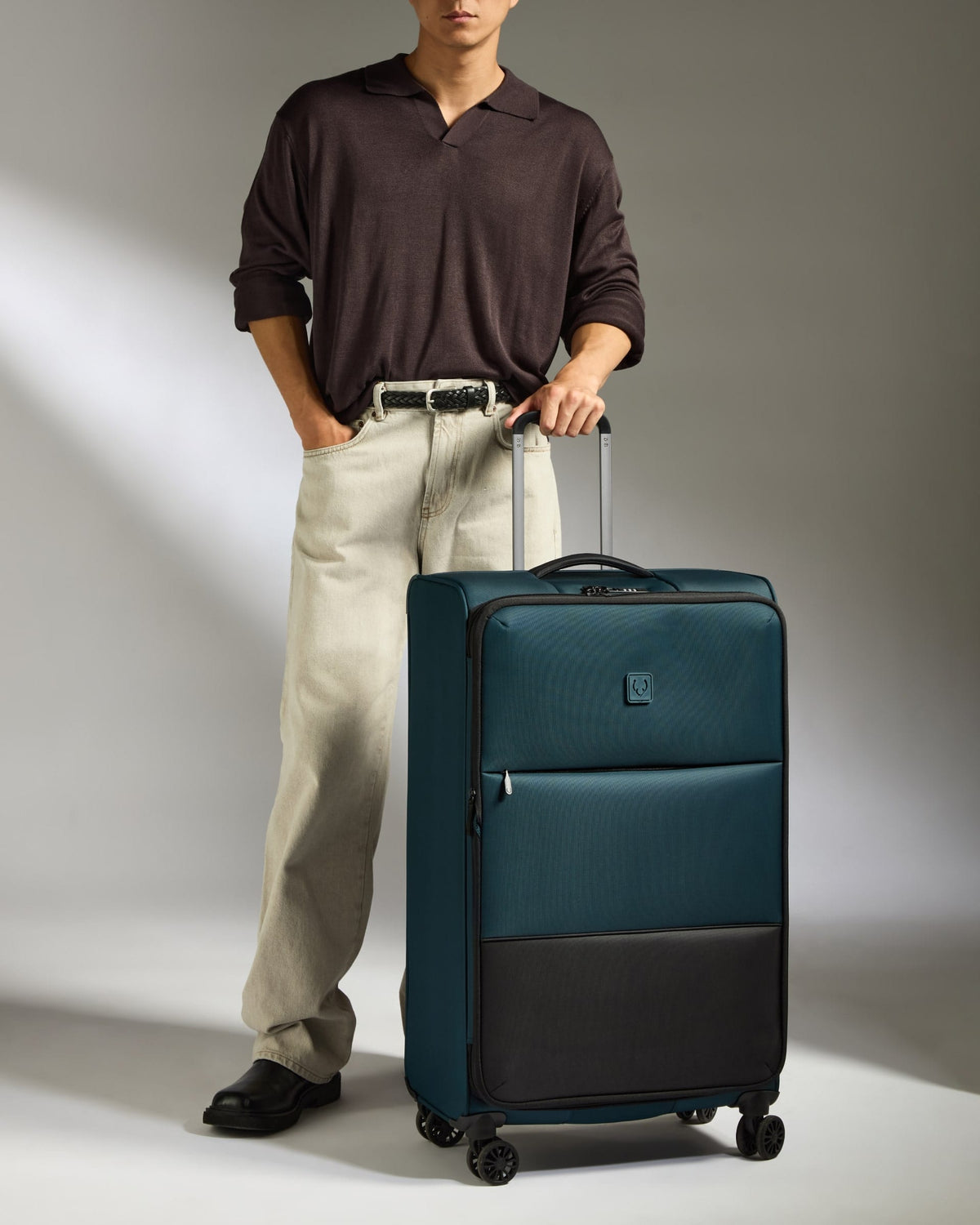 Antler Luggage -  Lightest Large Suitcase in Indigo Blue - Soft Stripe 2.0 - Soft Suitcase - Large Lightest Large Suitcase in Navy - Soft Stripe 2.0 | Soft Checked Suitcase