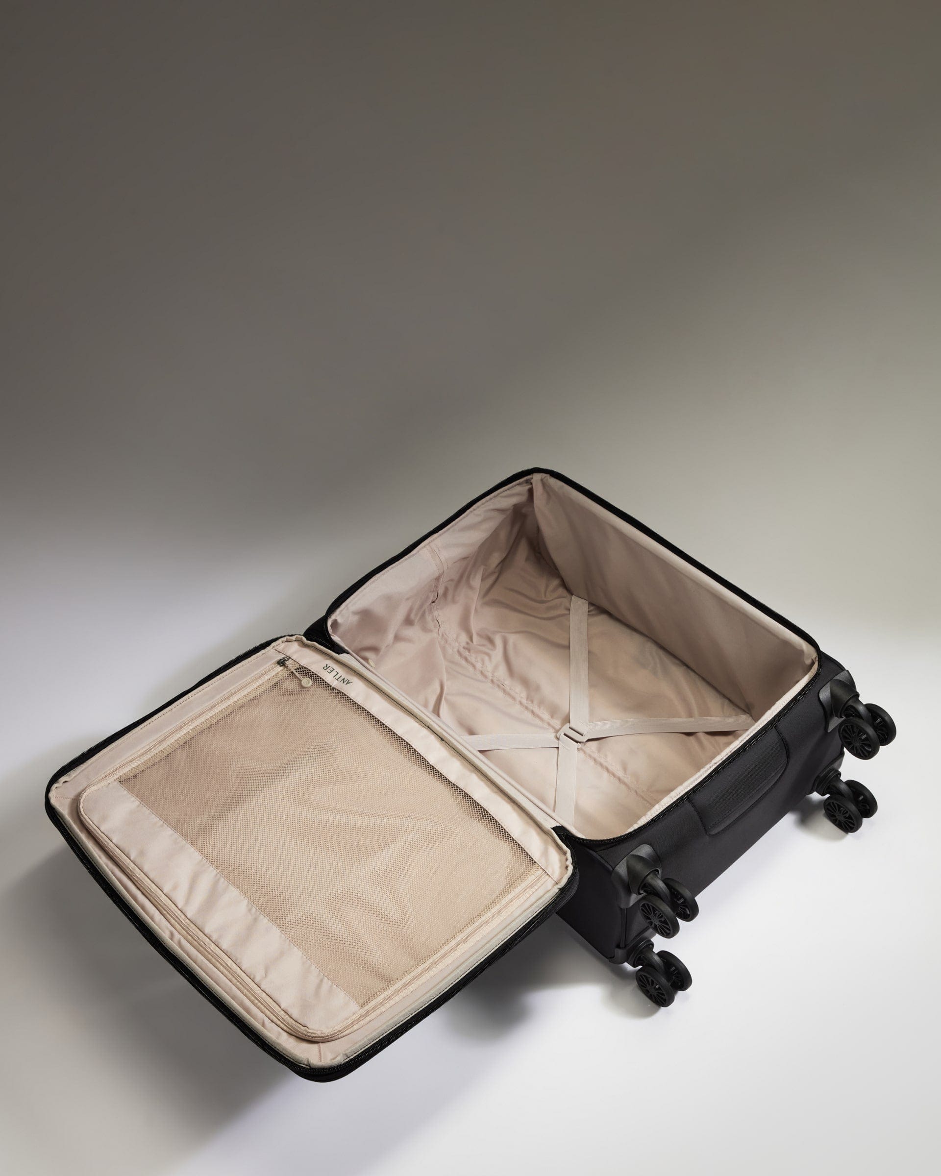 Antler Luggage -  Lightest Medium Suitcase in Black - Soft Stripe 2.0 - Soft Suitcase Lightest Medium Suitcase in Black - Soft Stripe 2.0 | Soft Suitcase