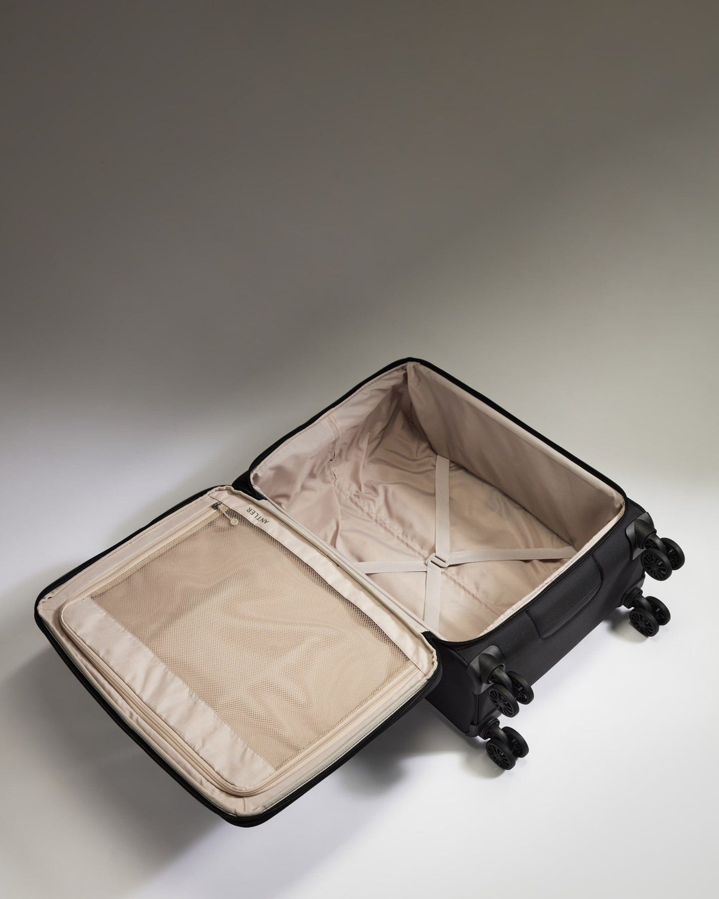 Antler Luggage -  Lightest Medium Suitcase in Black - Soft Stripe 2.0 - Soft Suitcase Lightest Medium Suitcase in Black - Soft Stripe 2.0 | Soft Suitcase