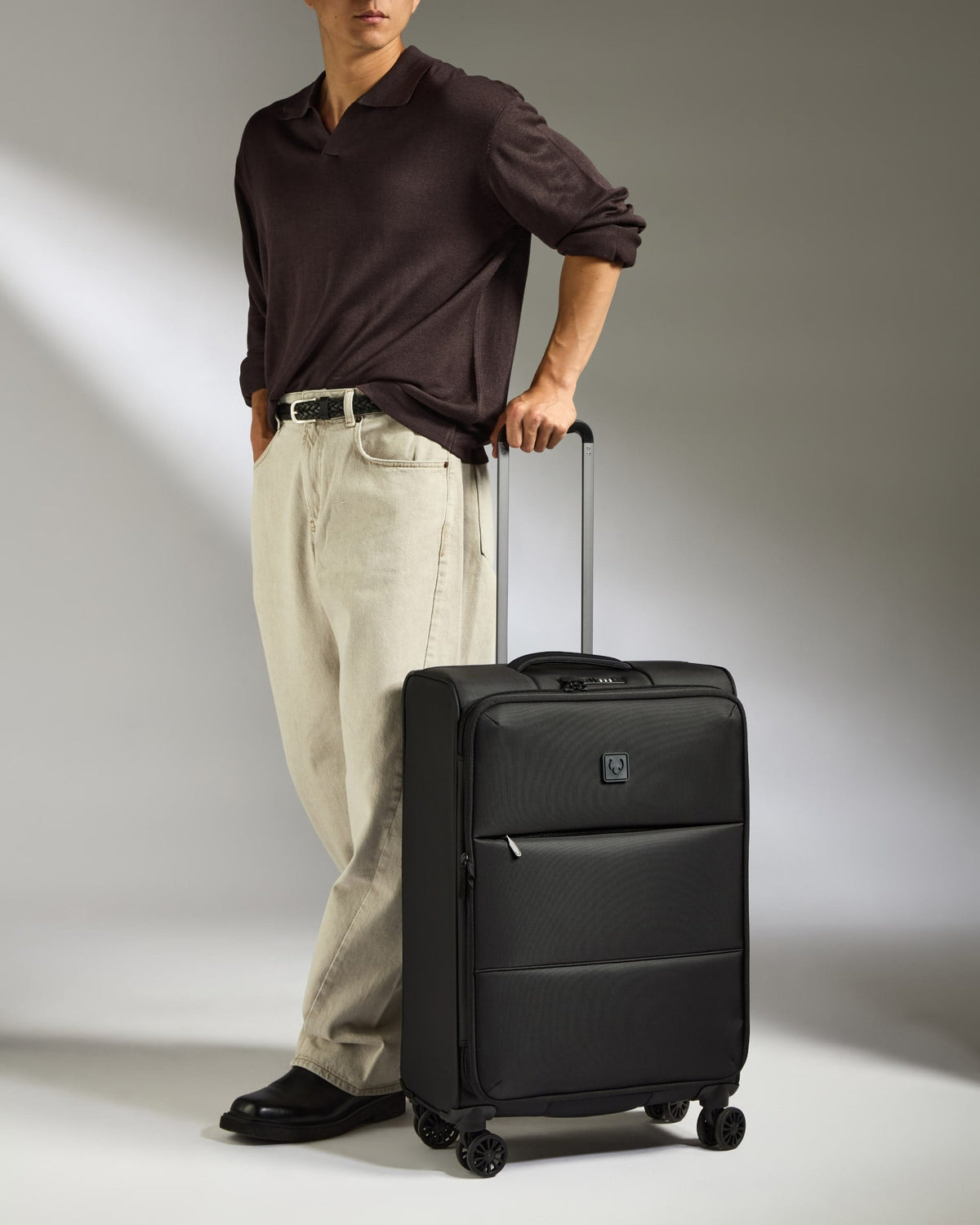 Antler Luggage -  Lightest Medium Suitcase in Black - Soft Stripe 2.0 - Soft Suitcase - Medium Lightest Medium Suitcase in Black - Soft Stripe 2.0 | Soft Suitcase