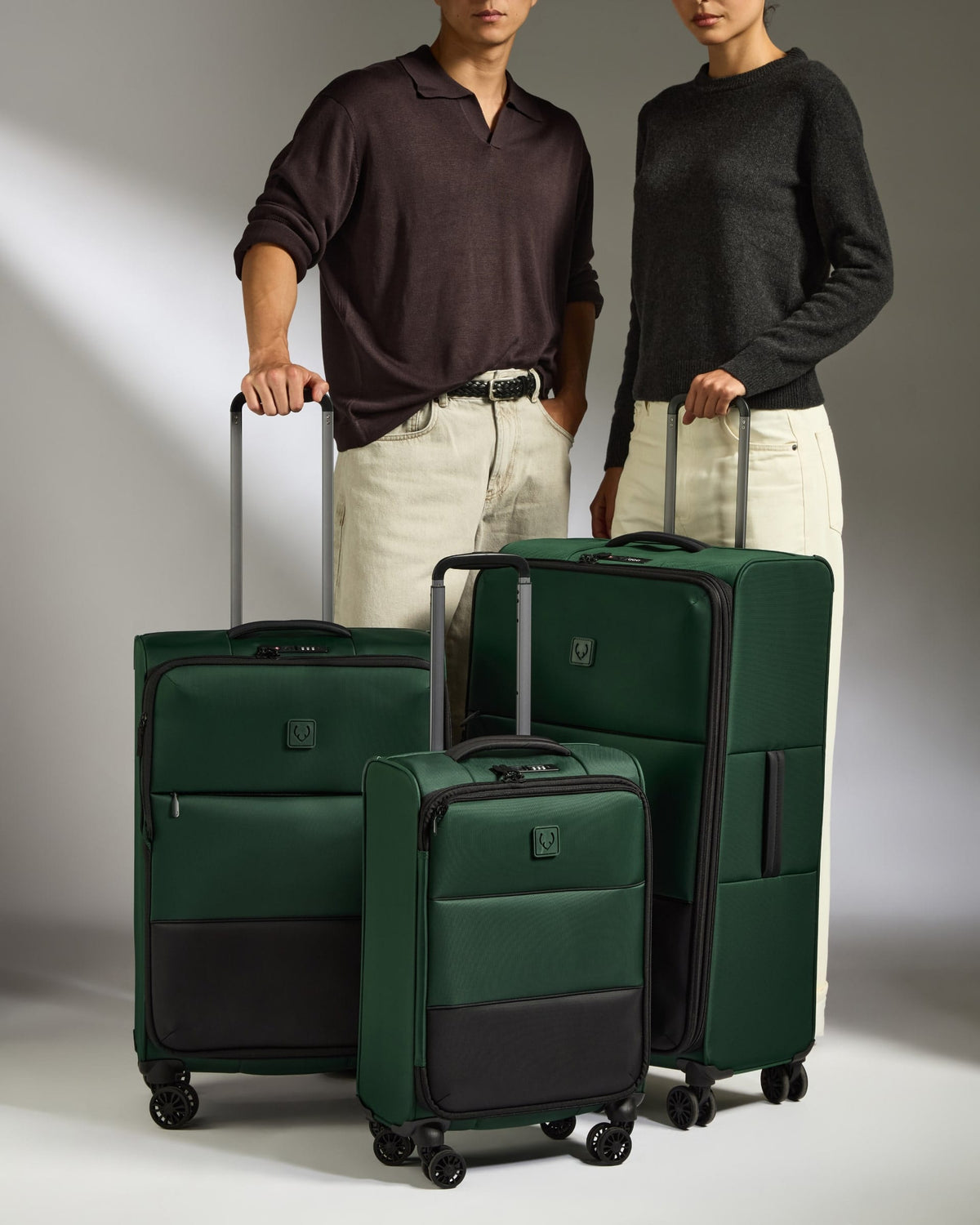 Antler Luggage -  Lightest Suitcase Set in Antler Green - Soft Stripe 2.0 - Soft Suitcase - Standard Cabin Set Lightest Suitcase Set in Green - Soft Stripe 2.0 | Soft Luggage Set