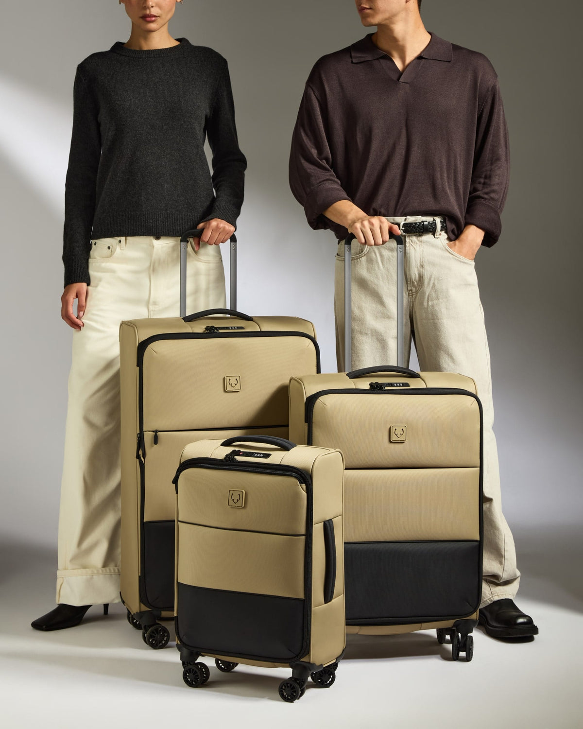 Antler Luggage -  Lightest Suitcase Set in Sand - Soft Stripe 2.0 - Soft Suitcase - Standard Cabin Set Lightest Suitcase Set in Sand Beige - Soft Stripe 2.0 | Soft Luggage Set