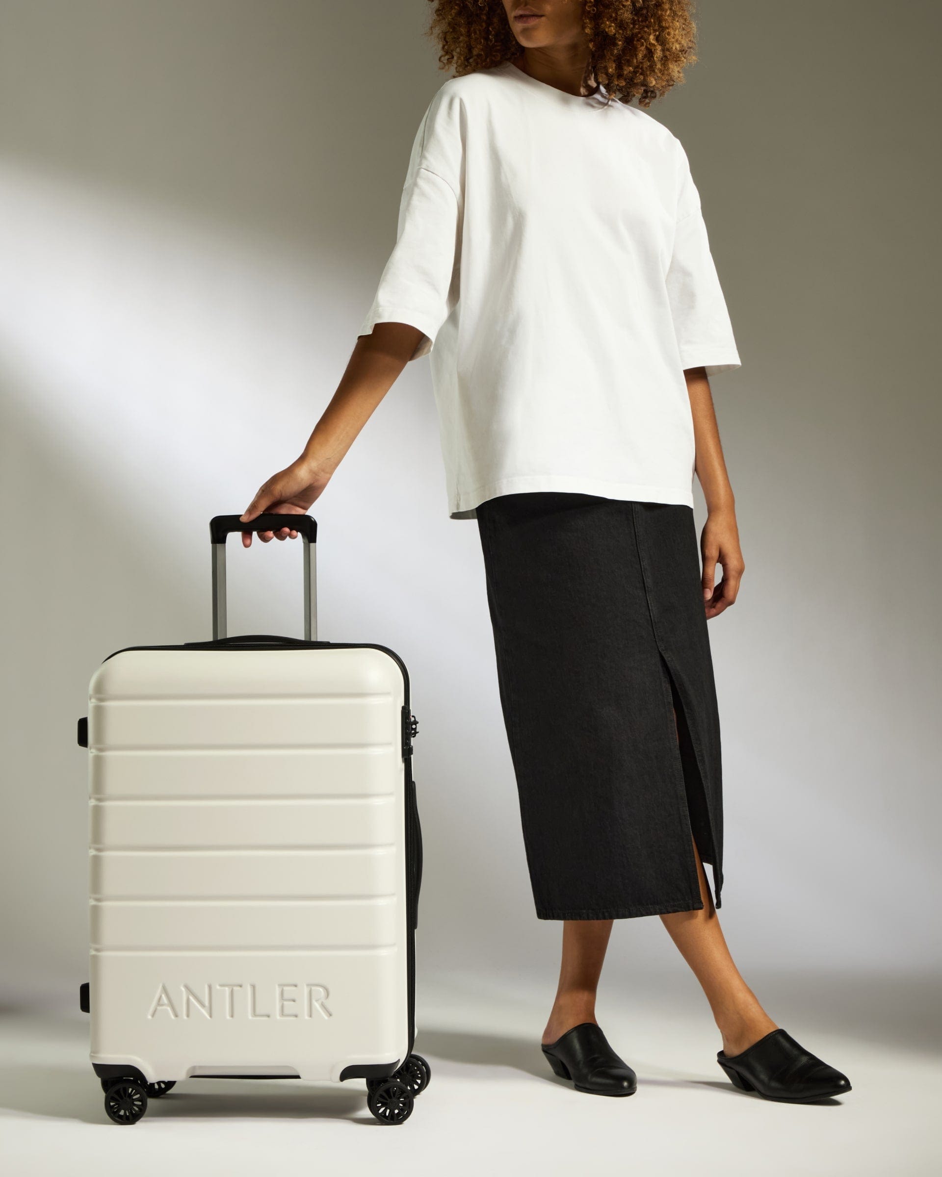 Medium Suitcase in White Logo Lightweight Hard Shell Luggage
