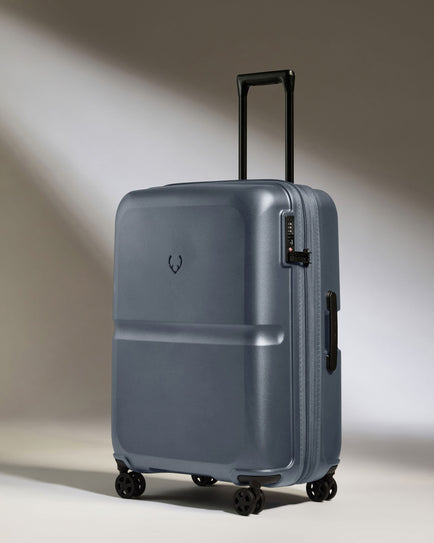 Antler Luggage -  Medium Suitcase in Atlantic Grey - Single Stripe - Hard Suitcase - Medium Medium Suitcase in Grey - Single Stripe | Check Luggage