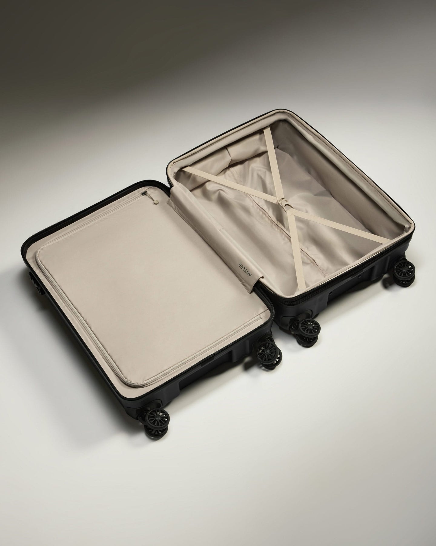 Antler Luggage -  Medium Suitcase in Black - Logo - Hard Suitcases Medium Suitcase Black - Logo | Lightweight Hard Shell Luggage