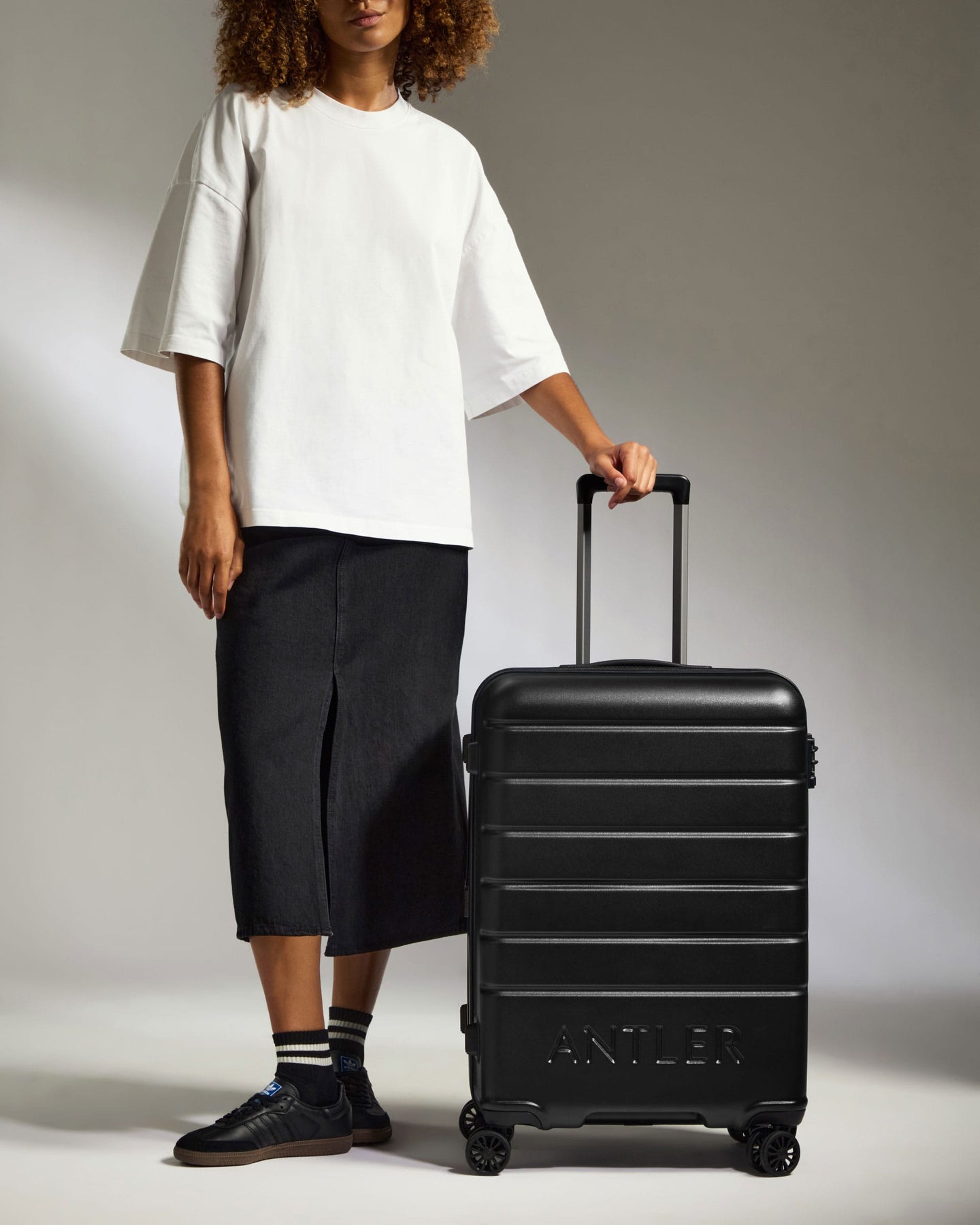 Antler Luggage -  Medium Suitcase in Black - Logo - Hard Suitcases Medium Suitcase Black - Logo | Lightweight Hard Shell Luggage