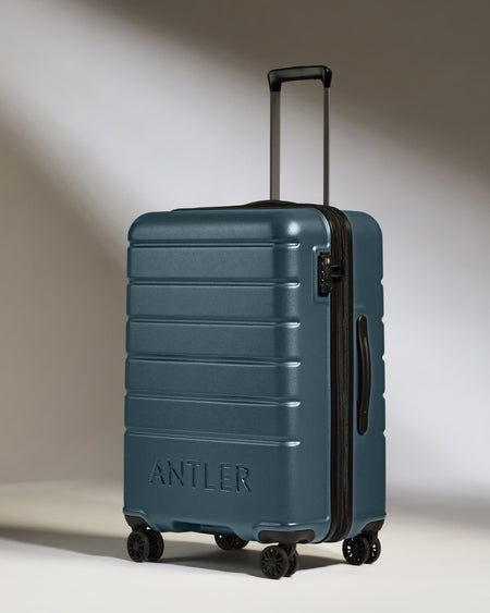 Antler Luggage -  Medium Suitcase in Blue Grey - Logo - Hard Suitcase - Medium Medium Suitcase Blue Grey - Logo | Lightweight Hard Shell Luggage