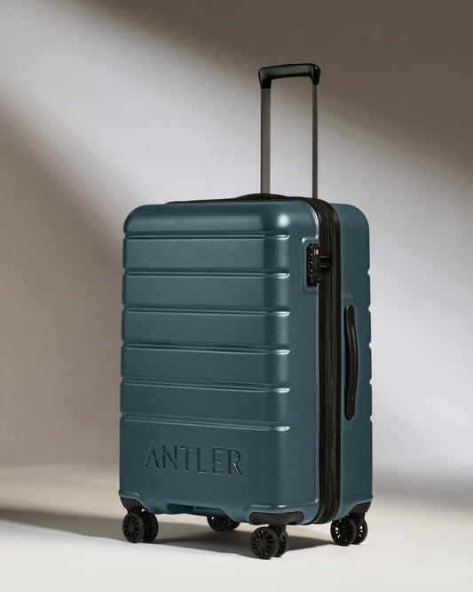 Antler Luggage -  Medium Suitcase in Blue Grey - Logo - Hard Suitcase - Medium Medium Suitcase Blue Grey - Logo | Lightweight Hard Shell Luggage