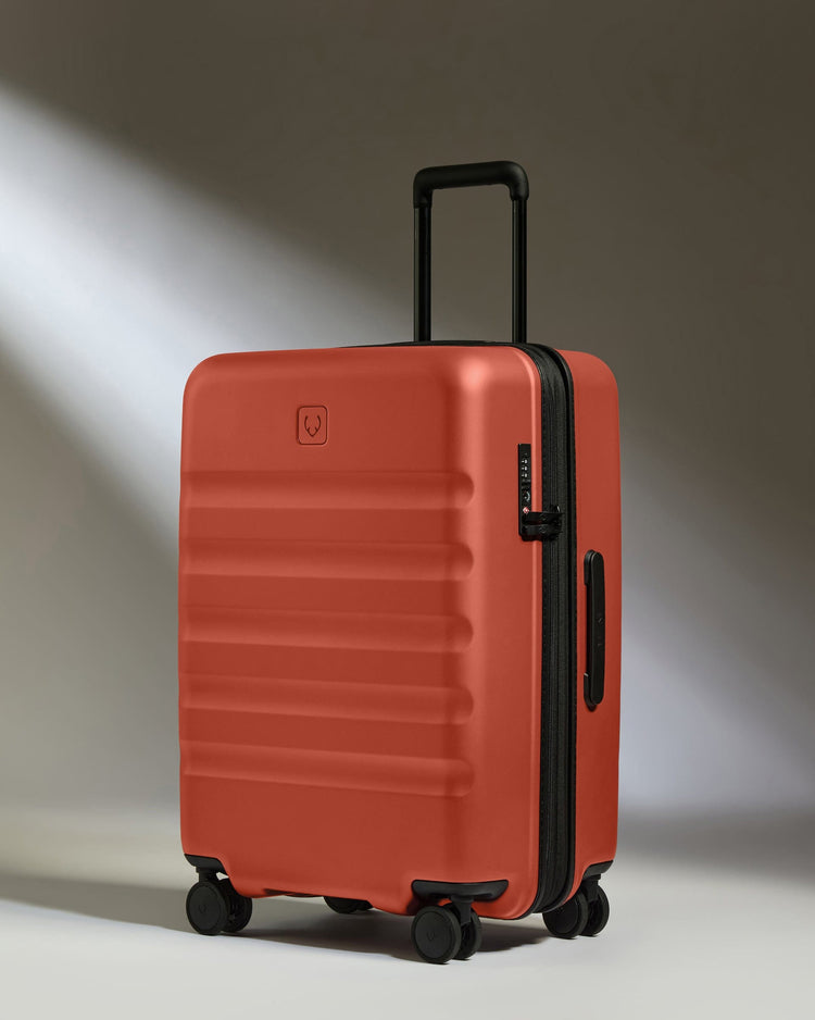 Antler Luggage -  Medium Suitcase in Buckthorn Red - Icon Stripe - Hard Suitcase - Medium Icon Stripe Medium Suitcase in Buckthorn Red | Lightweight & Hard Shell Suitcase