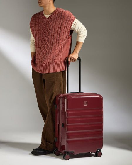 Antler Luggage -  Medium Suitcase in Cedar Red Gloss - Icon Stripe - Hard Suitcase Medium Suitcase in Red Gloss - Icon Stripe | Lightweight & Hard Shell Suitcase