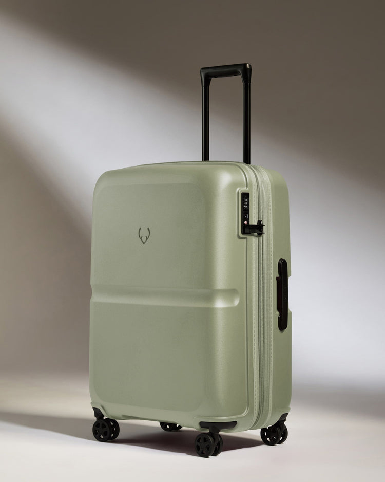 Antler Luggage -  Medium Suitcase in Clover Green - Single Stripe - Hard Suitcase Medium Suitcase in Light Green - Single Stripe | Check Luggage